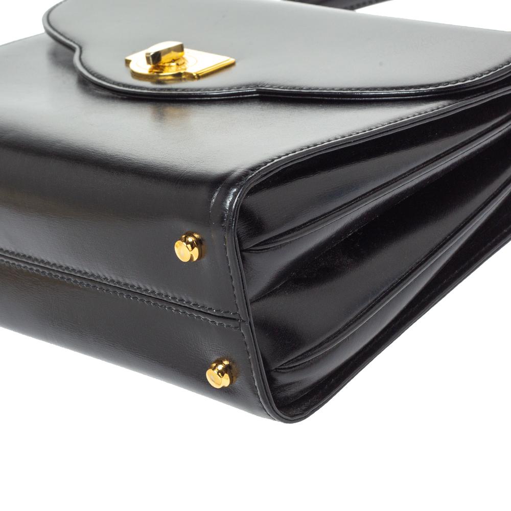 Women's Bally Black Leather Vintage Top Handle Bag