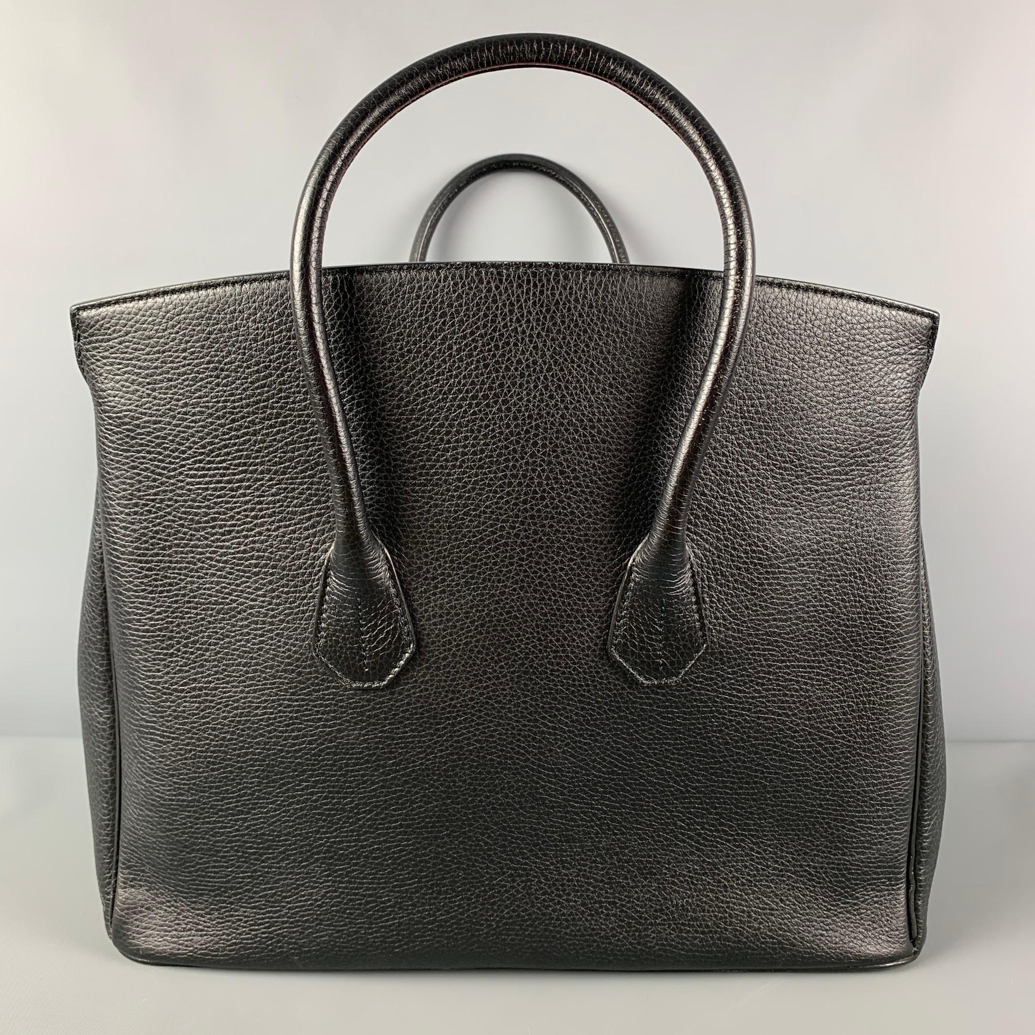 Women's BALLY Black Pebble Grain Leather Top Handles Handbag
