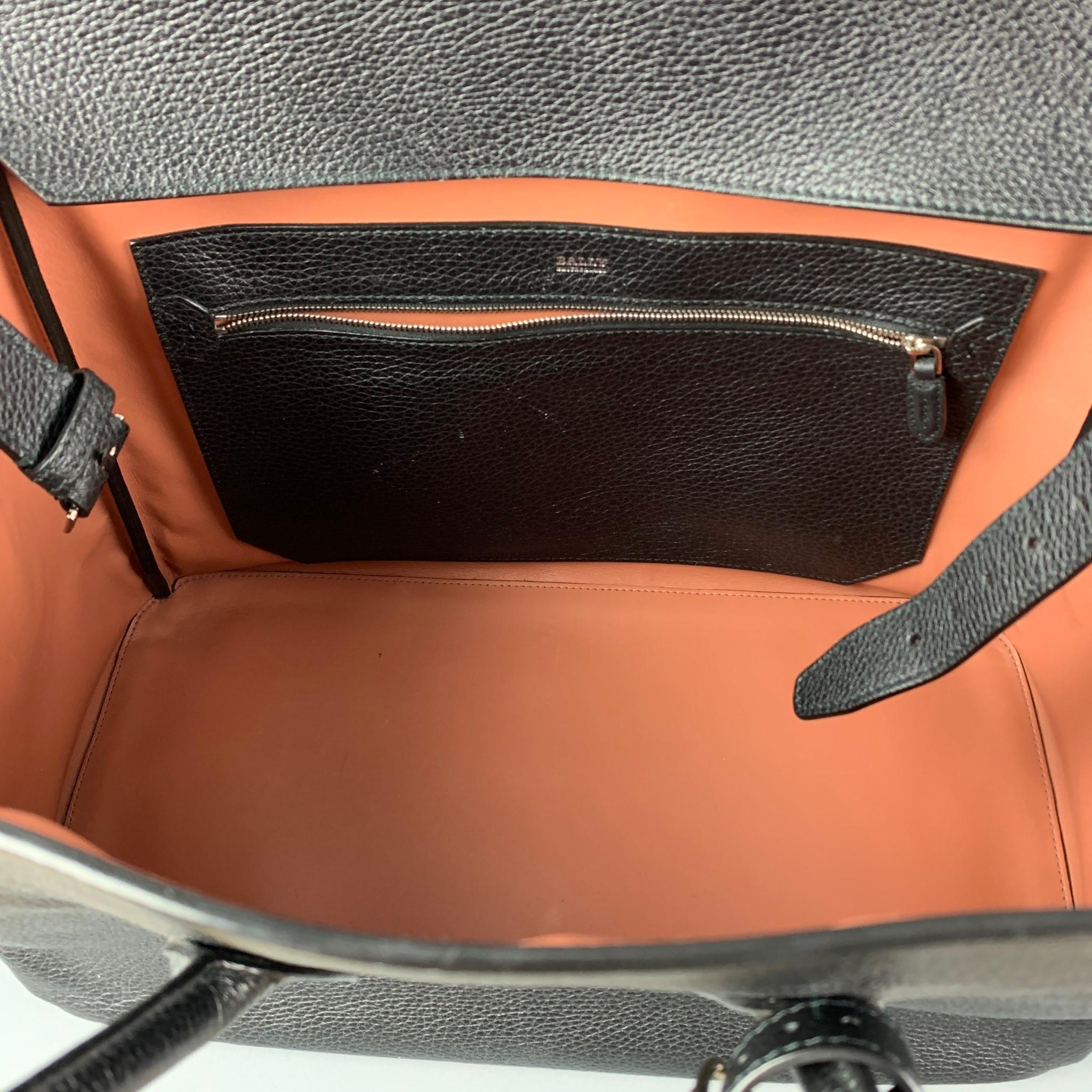 BALLY Black Pebble Grain Leather Top Handles Handbag 3