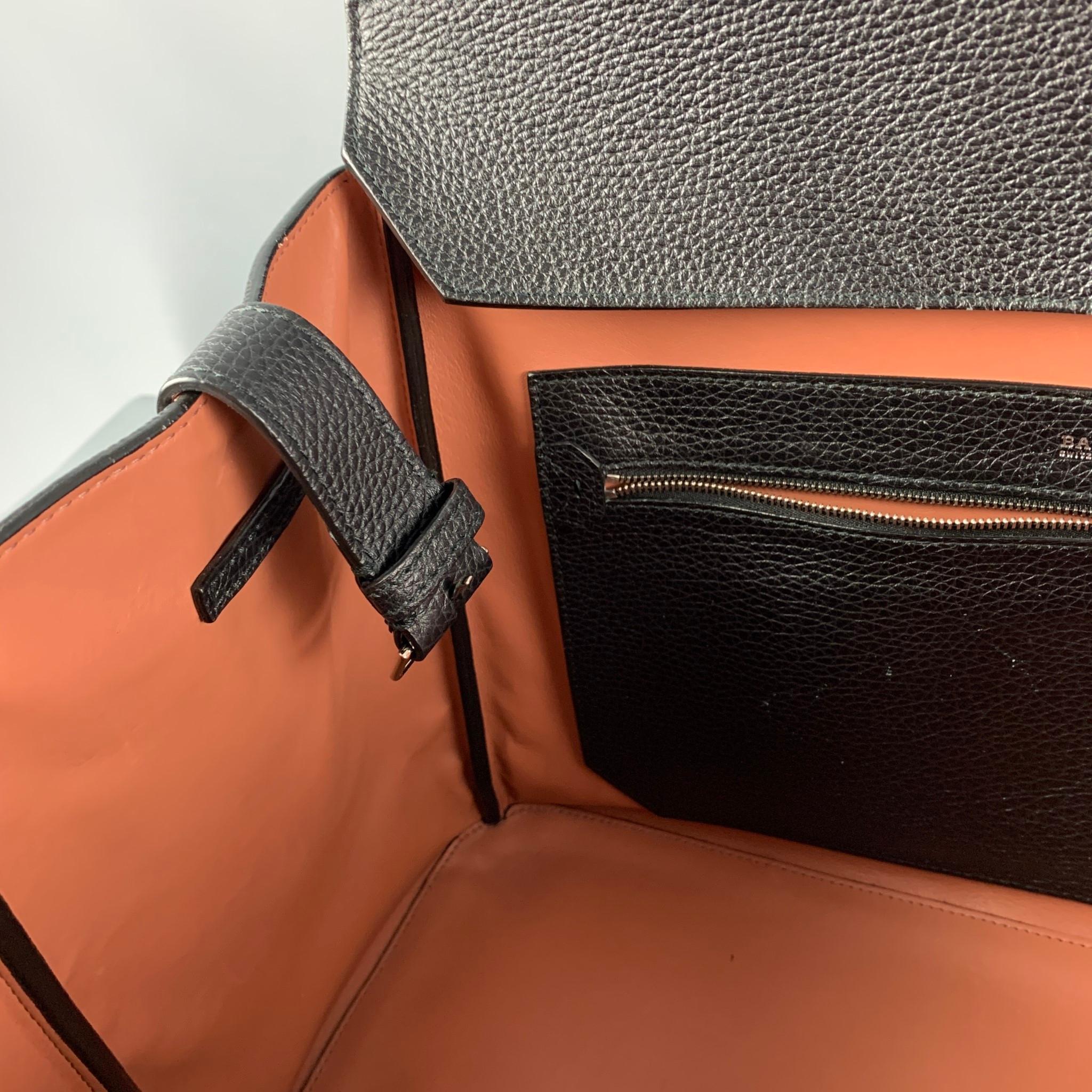 BALLY Black Pebble Grain Leather Top Handles Handbag 4