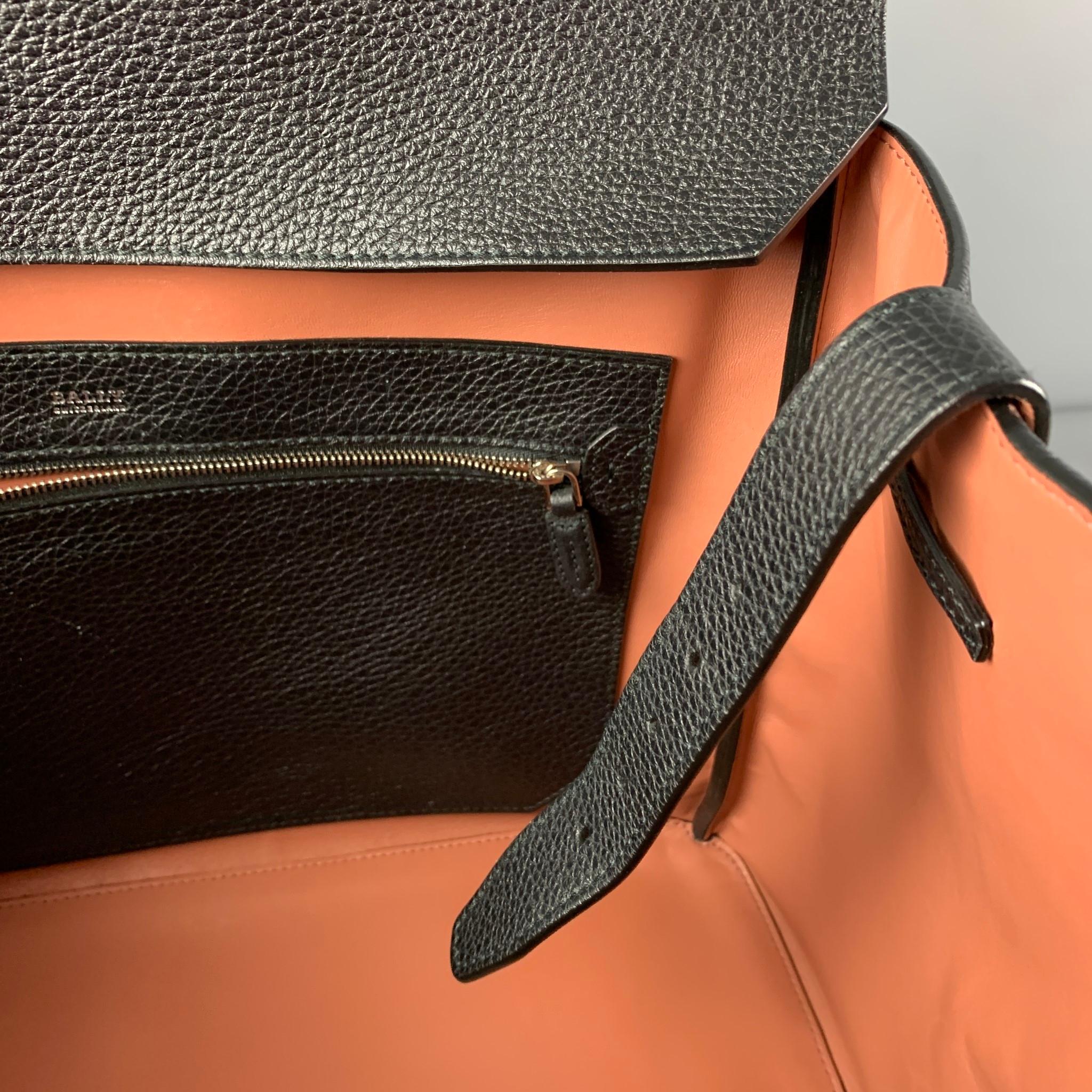 BALLY Black Pebble Grain Leather Top Handles Handbag 5