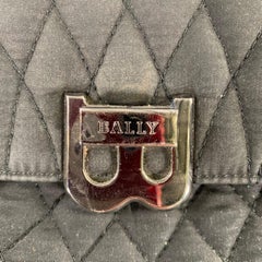 BALLY Black Silver Quilted Leather Fabric Shoulder Bag Handbag