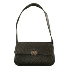 BALLY Black Silver Quilted Leather Fabric Shoulder Bag Handbag