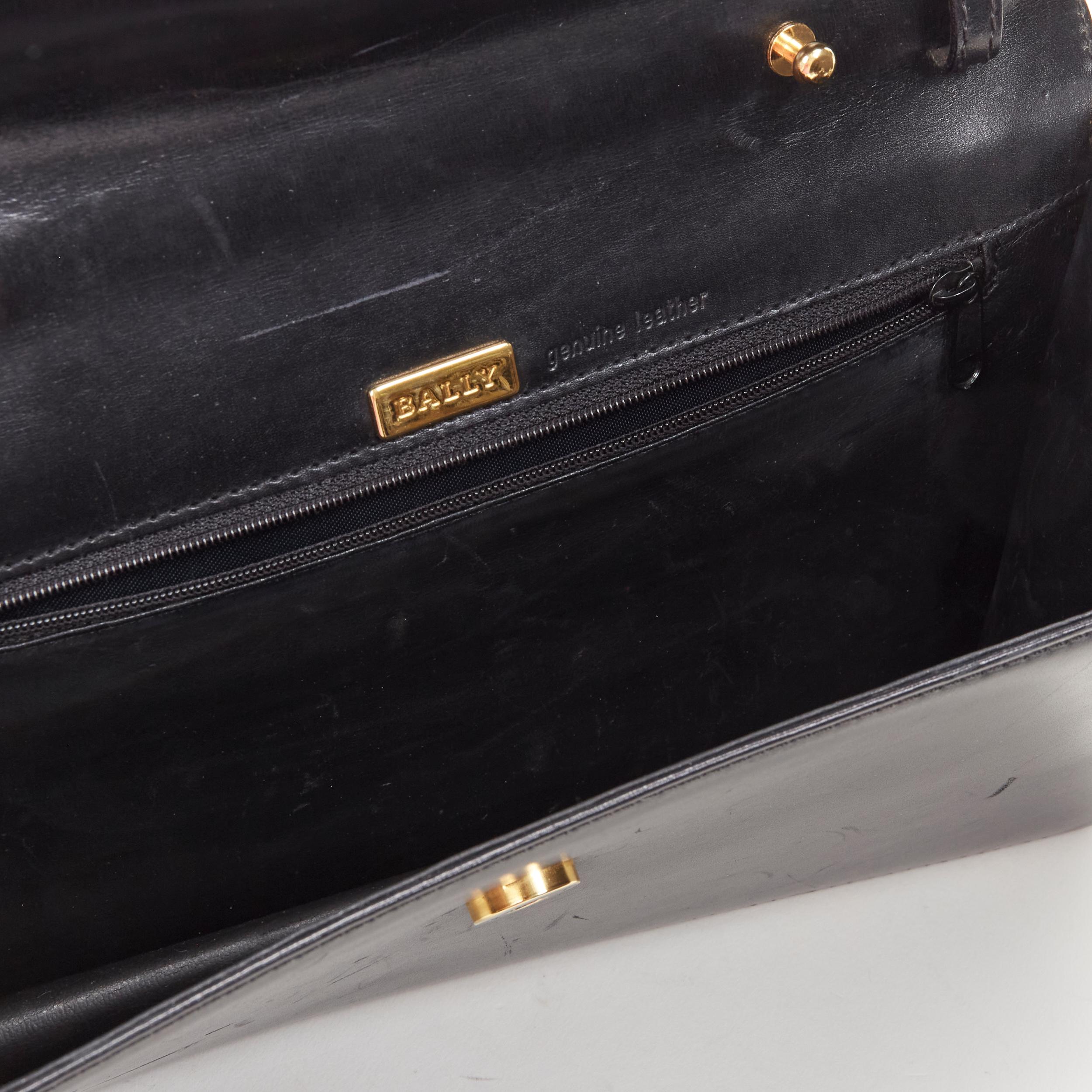 BALLY black smooth leather gold ring lock magnetic flap shoulder bag For Sale 4