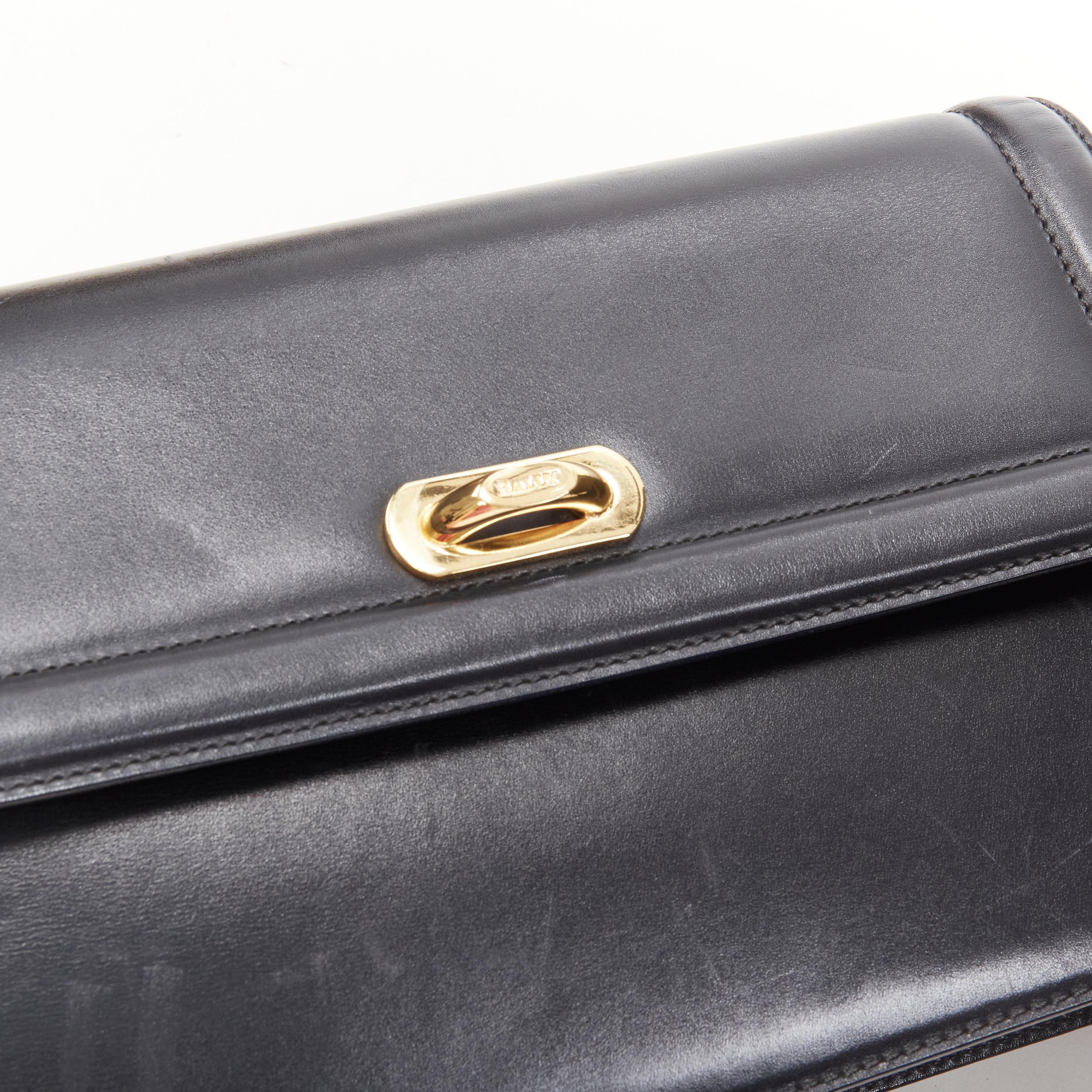 BALLY black smooth leather gold ring lock magnetic flap shoulder bag For Sale 1
