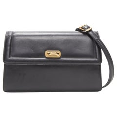 BALLY black smooth leather gold ring lock magnetic flap shoulder bag