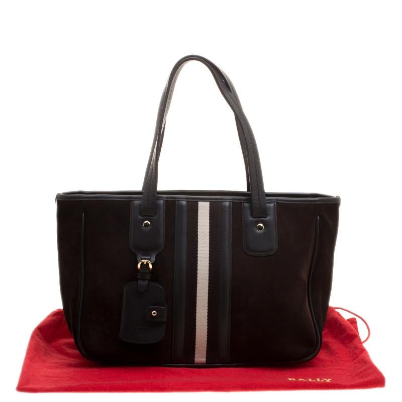 Bally Black Suede and Leather Web Tote 6