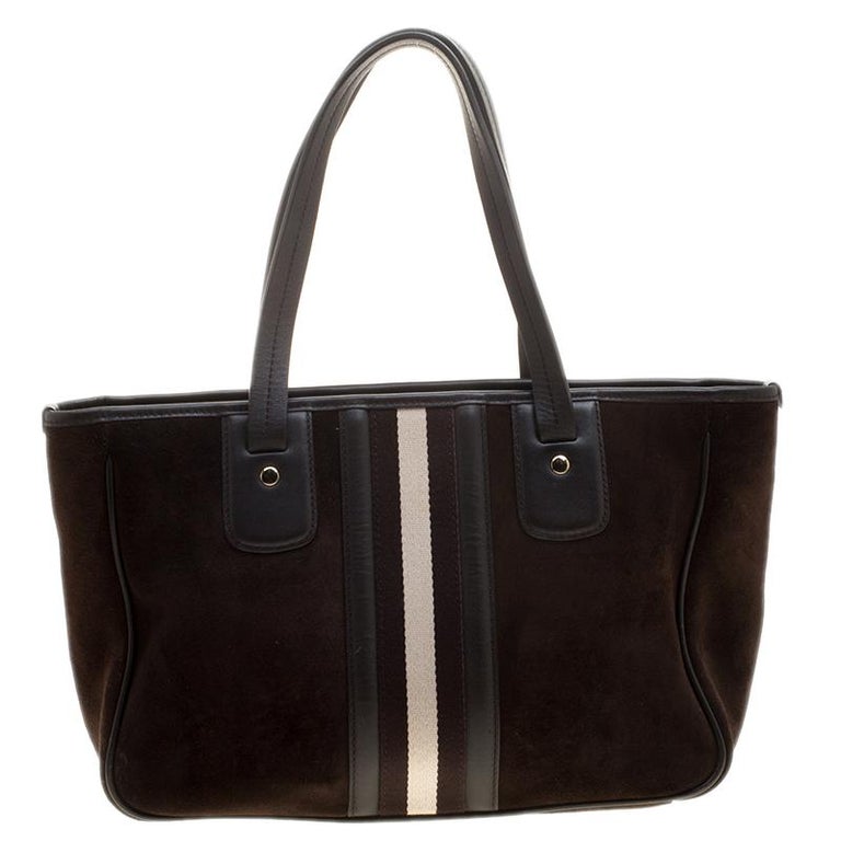 Bally Black Suede and Leather Web Tote For Sale at 1stDibs