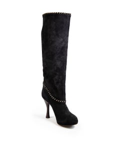 Bally Black Suede Gold Trim Knee High Boots Size EU 36.5