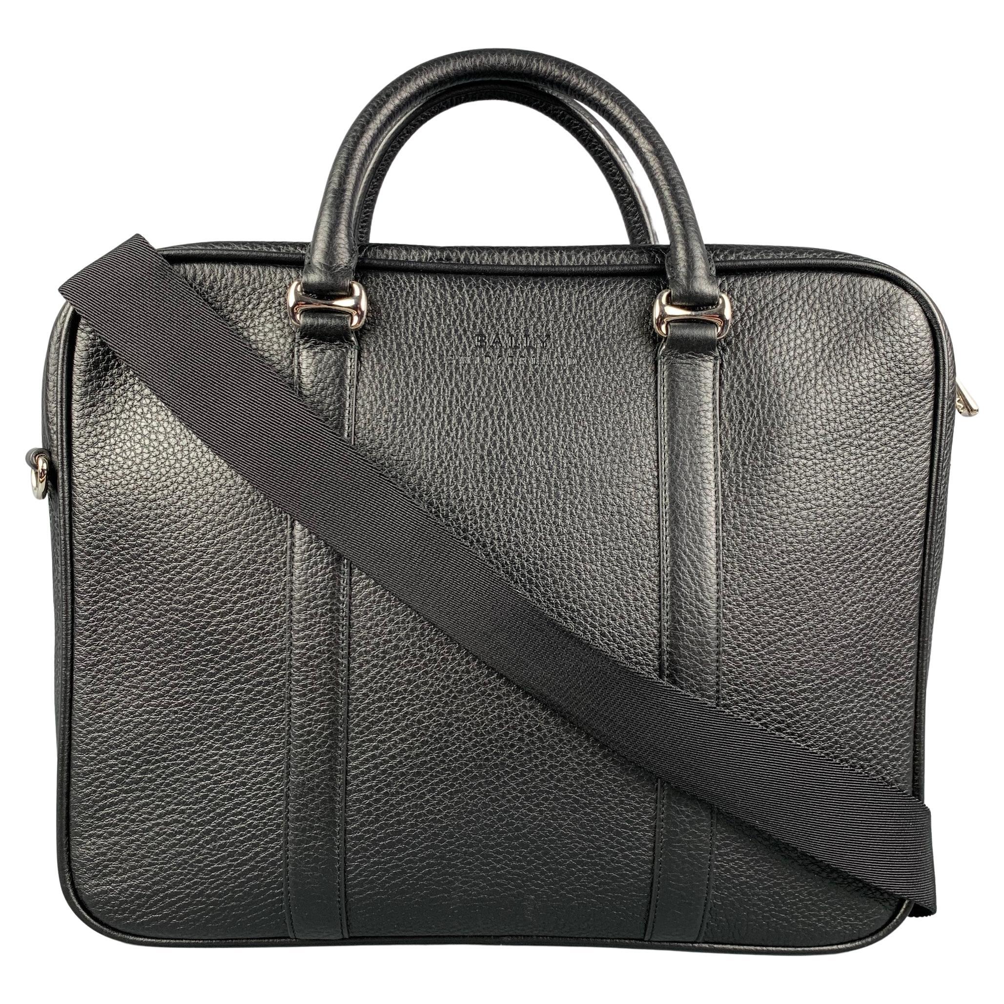 BALLY Black Textured Leather Briefcase Bag