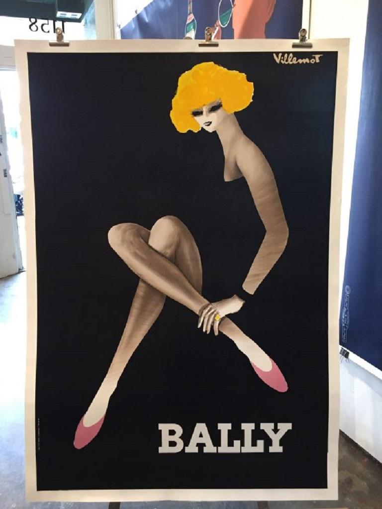 Très désirable affiche de rue originale de Bally Blonde Large (telle que vue en exposition dans la rue dans le livre de Bernard Villemot).