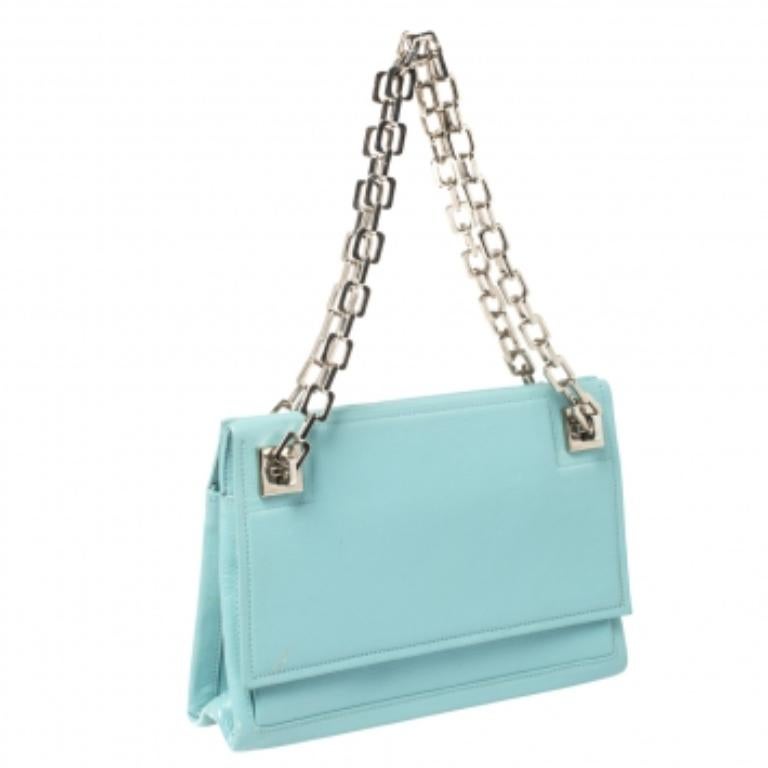 Bally Blue Leather Chain Shoulder Bag For Sale 1