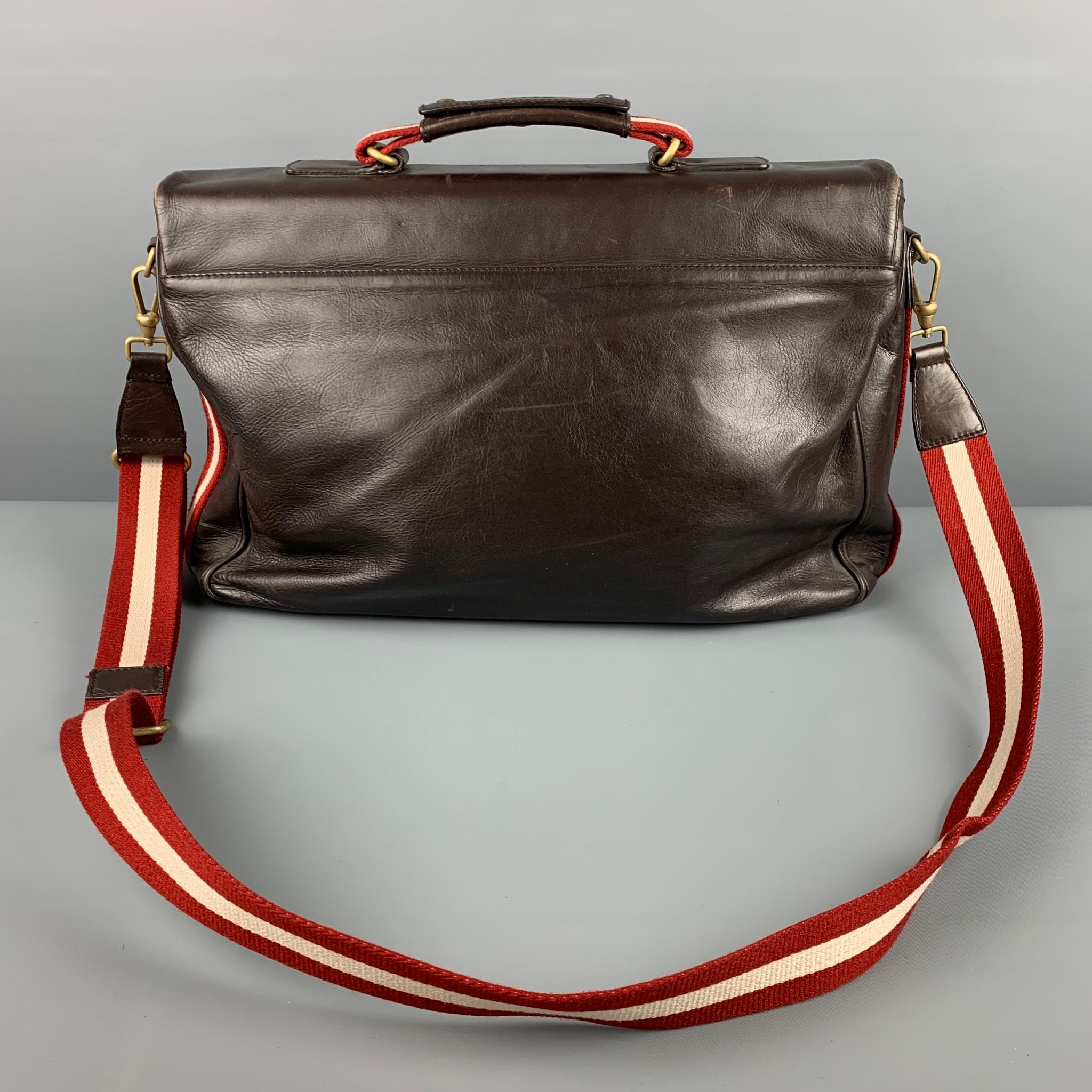 BALLY Brown Leather Crossbody Briefcase Bag In Good Condition In San Francisco, CA