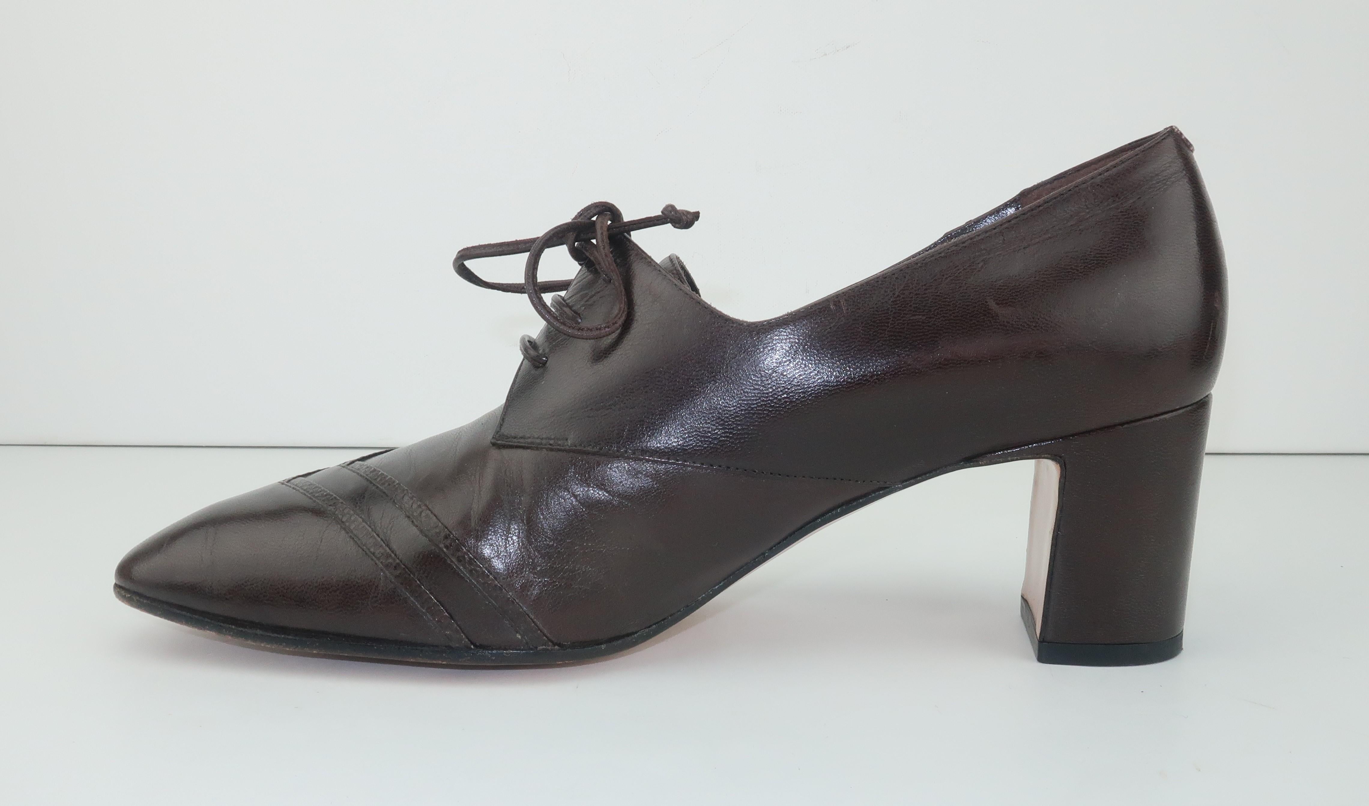 Black Bally Brown Leather Heeled Oxford Shoes Sz 8 M, 1990's