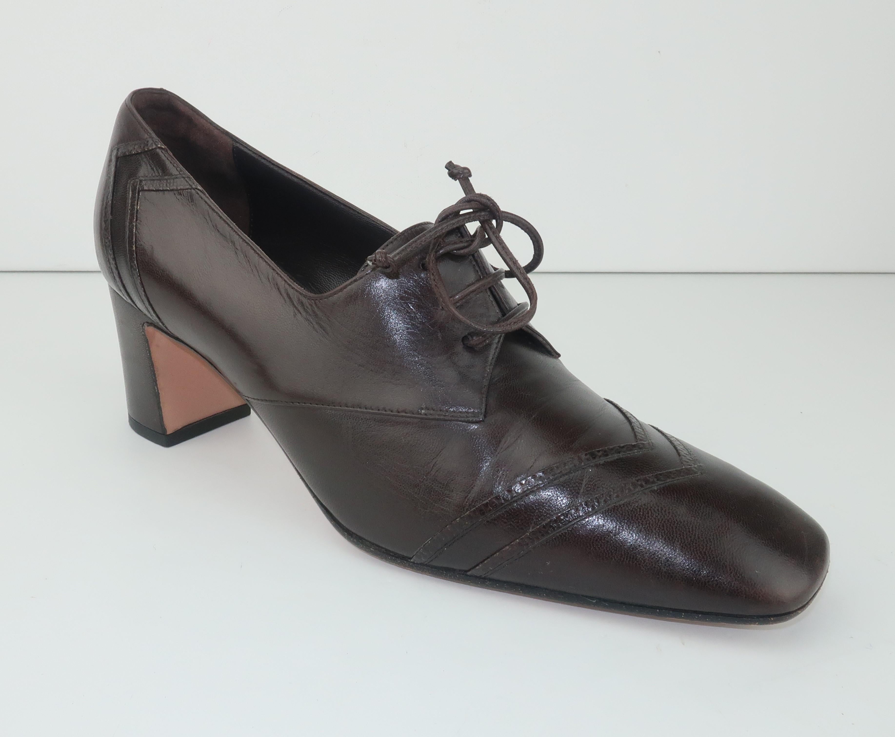 Bally Brown Leather Heeled Oxford Shoes Sz 8 M, 1990's In Good Condition In Atlanta, GA