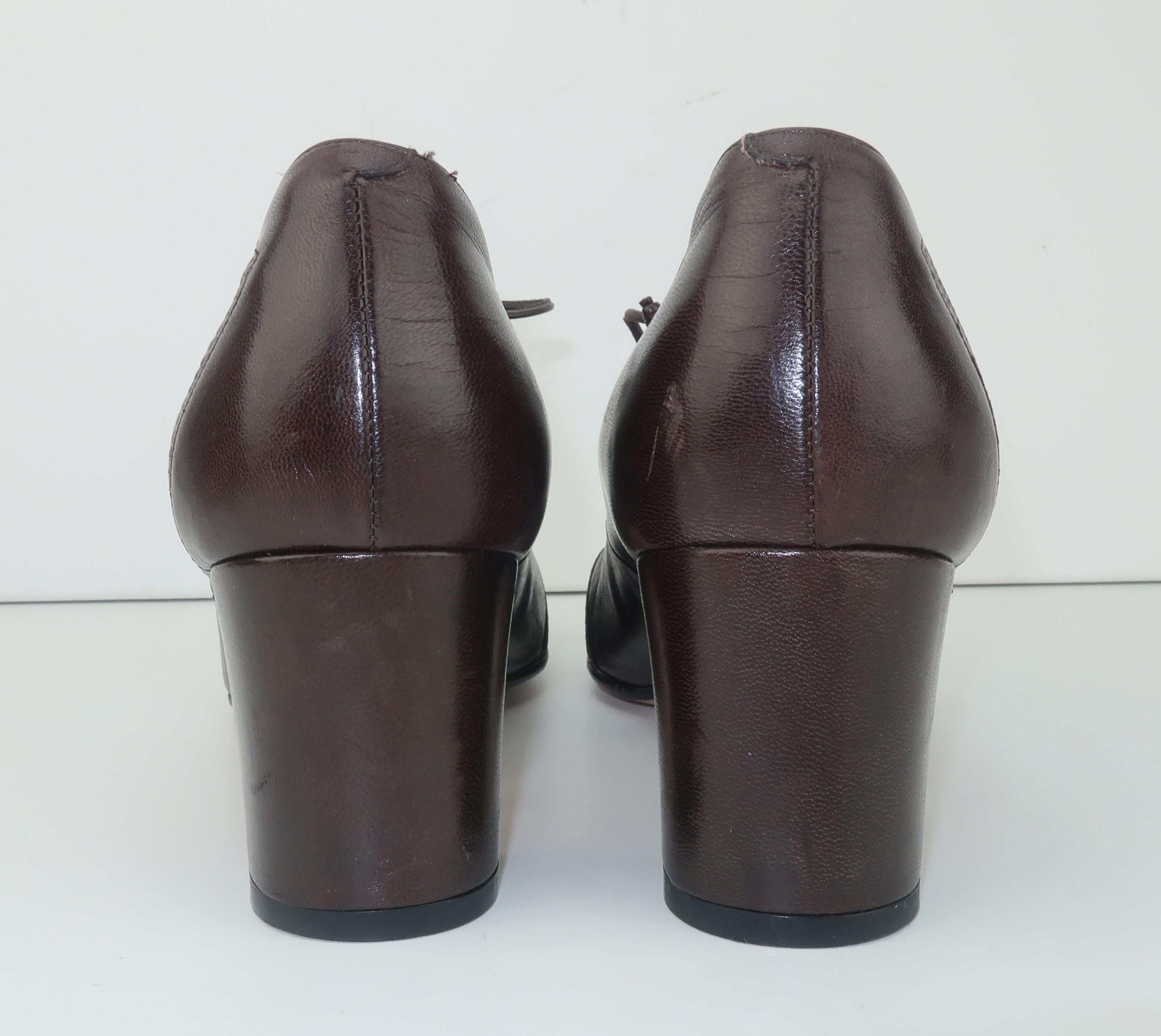 Women's Bally Brown Leather Heeled Oxford Shoes Sz 8 M, 1990's