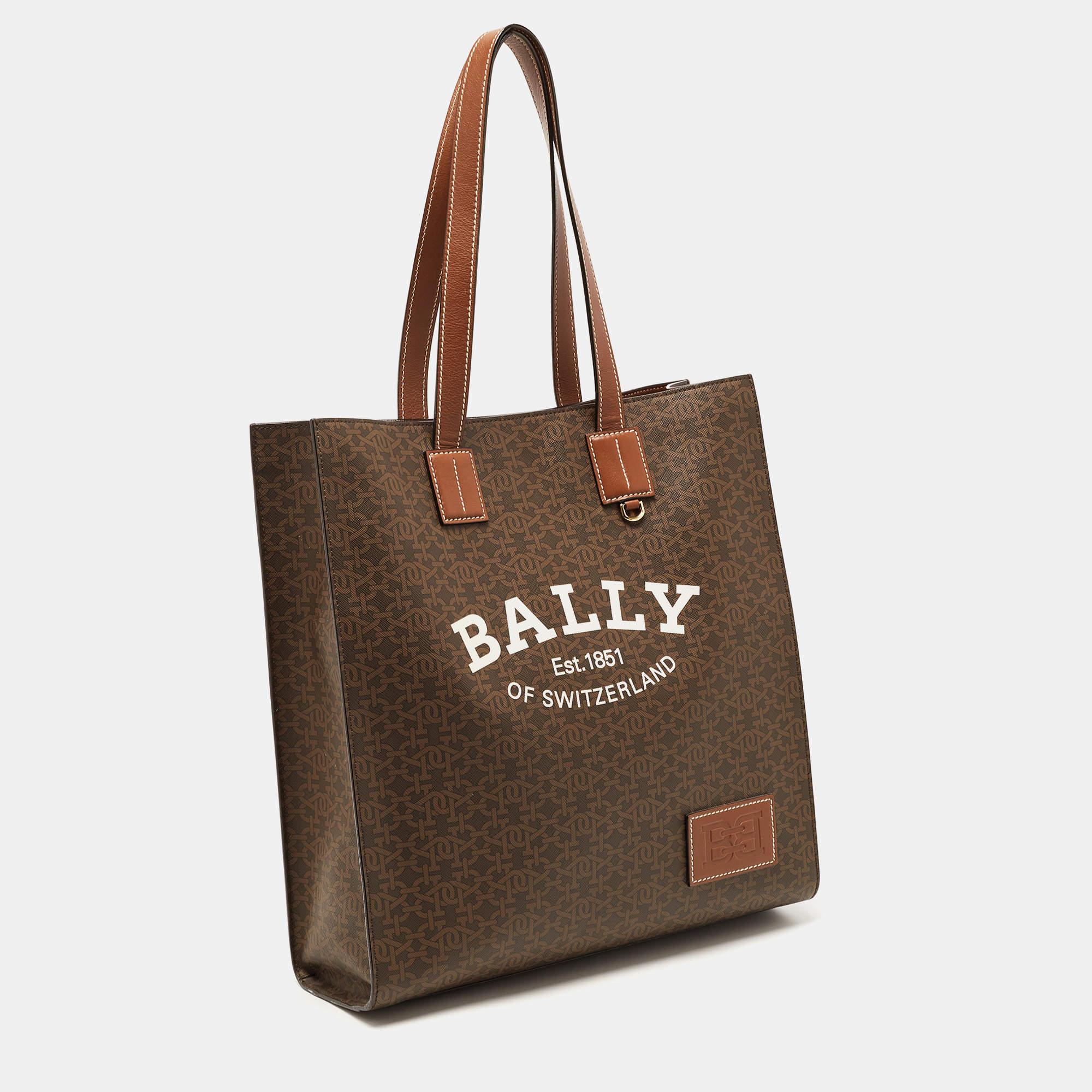 Bally Brown Monogram Coated Canvas and Leather Crystalia Tote 1