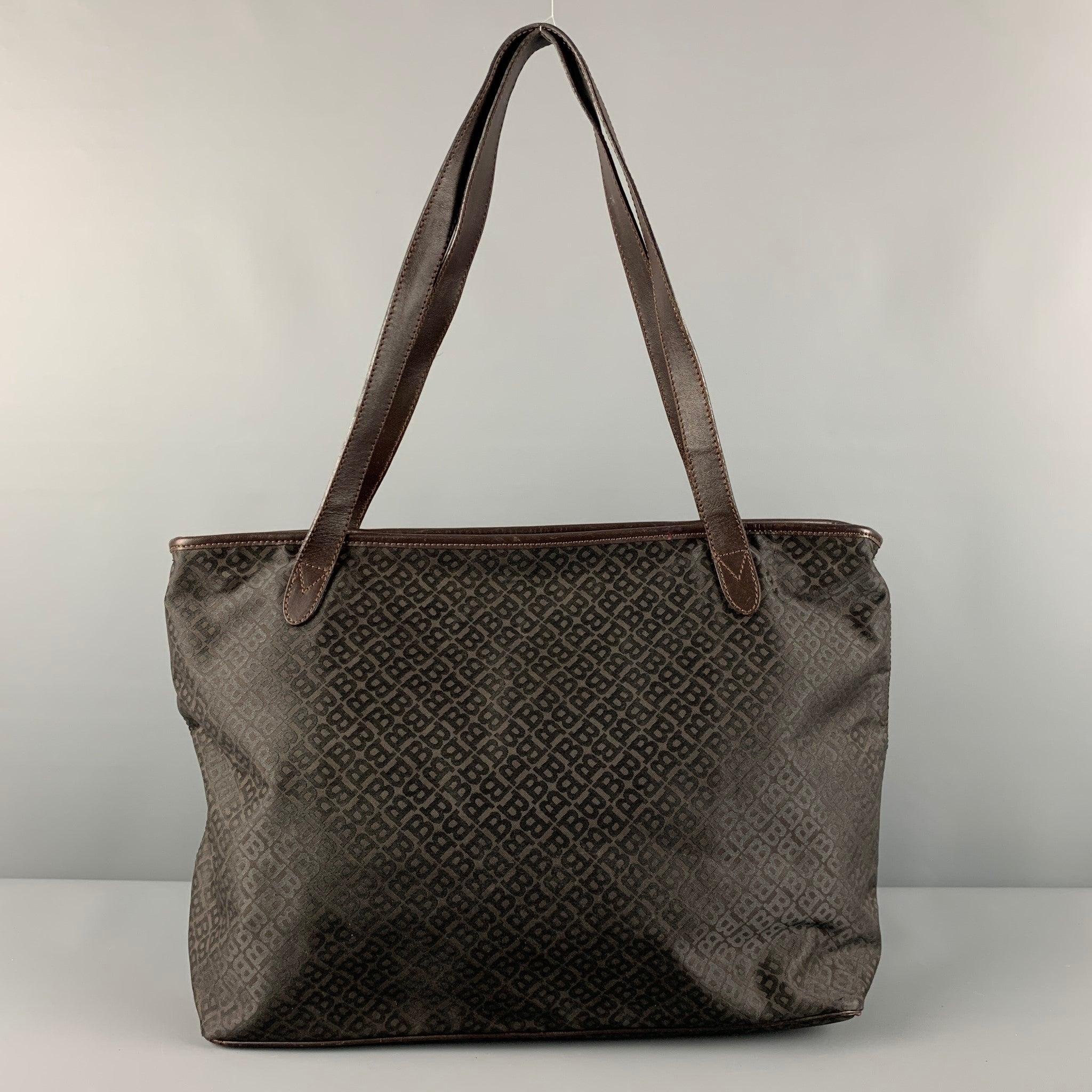 Men's BALLY Brown Monogram Nylon Leather Tote Handbag For Sale