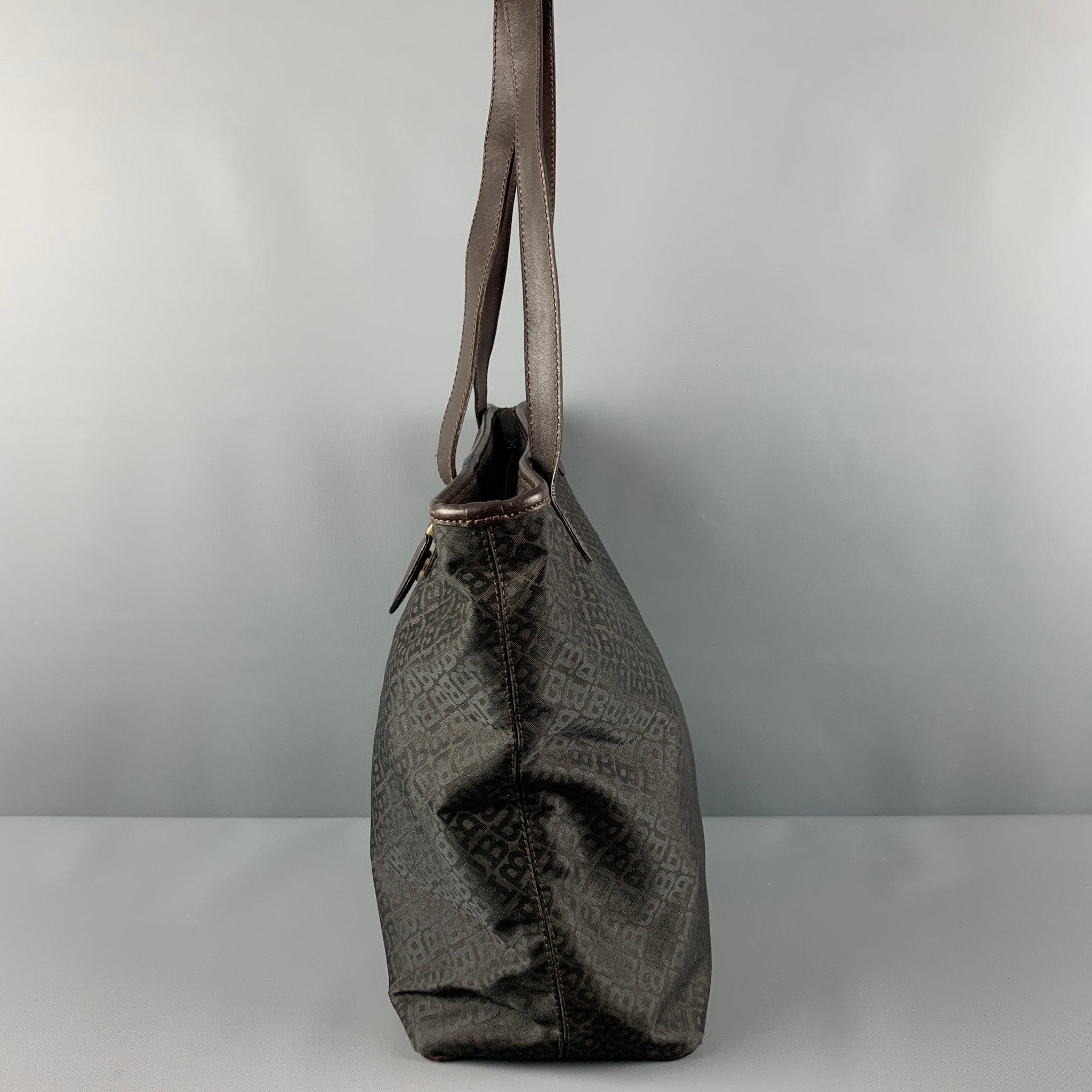 BALLY Brown Monogram Nylon Leather Tote Handbag For Sale 1
