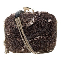 Bally Brown Sequins Embellished Clutch Bag