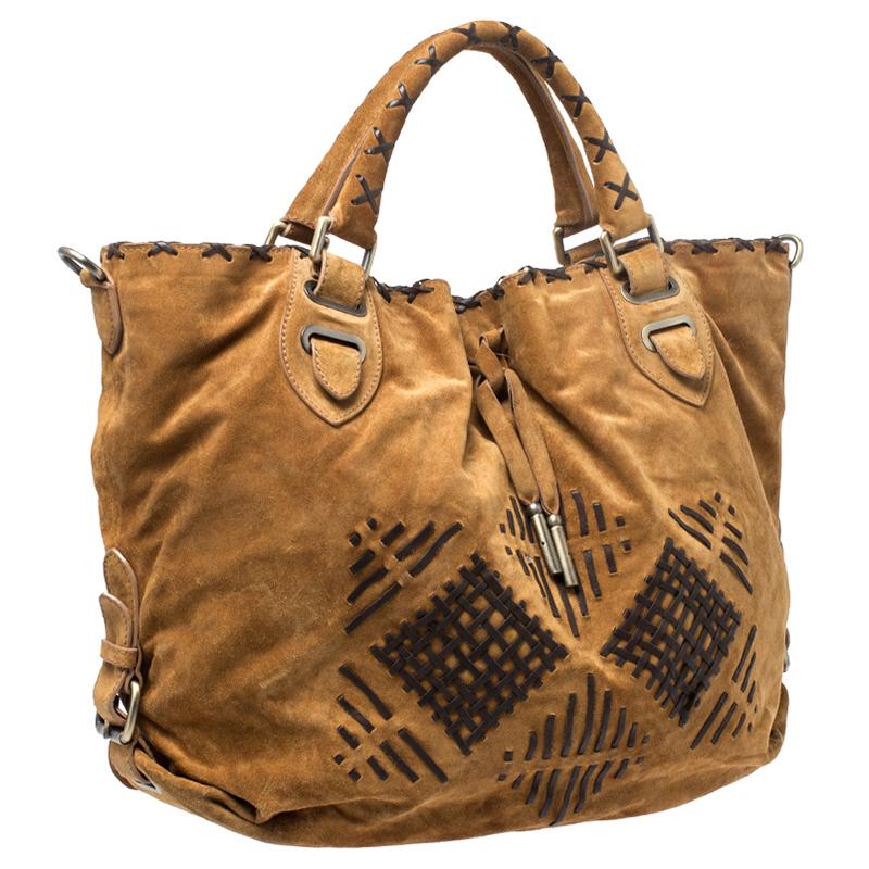 Bally Brown Suede and Leather Shopper Tote In Good Condition For Sale In Dubai, Al Qouz 2