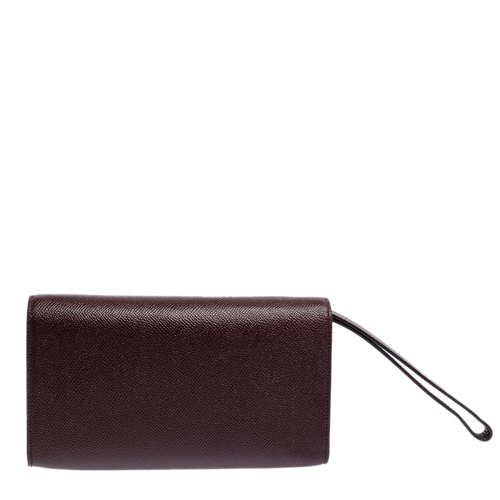 Black Bally Burgundy Leather Flap Wristlet Clutch