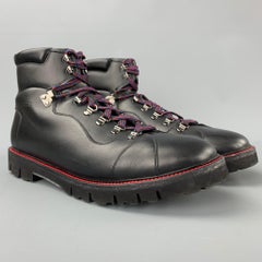 BALLY Charli Size 11 Black Contrast Stitch Leather Fur Ankle Hiking Boots