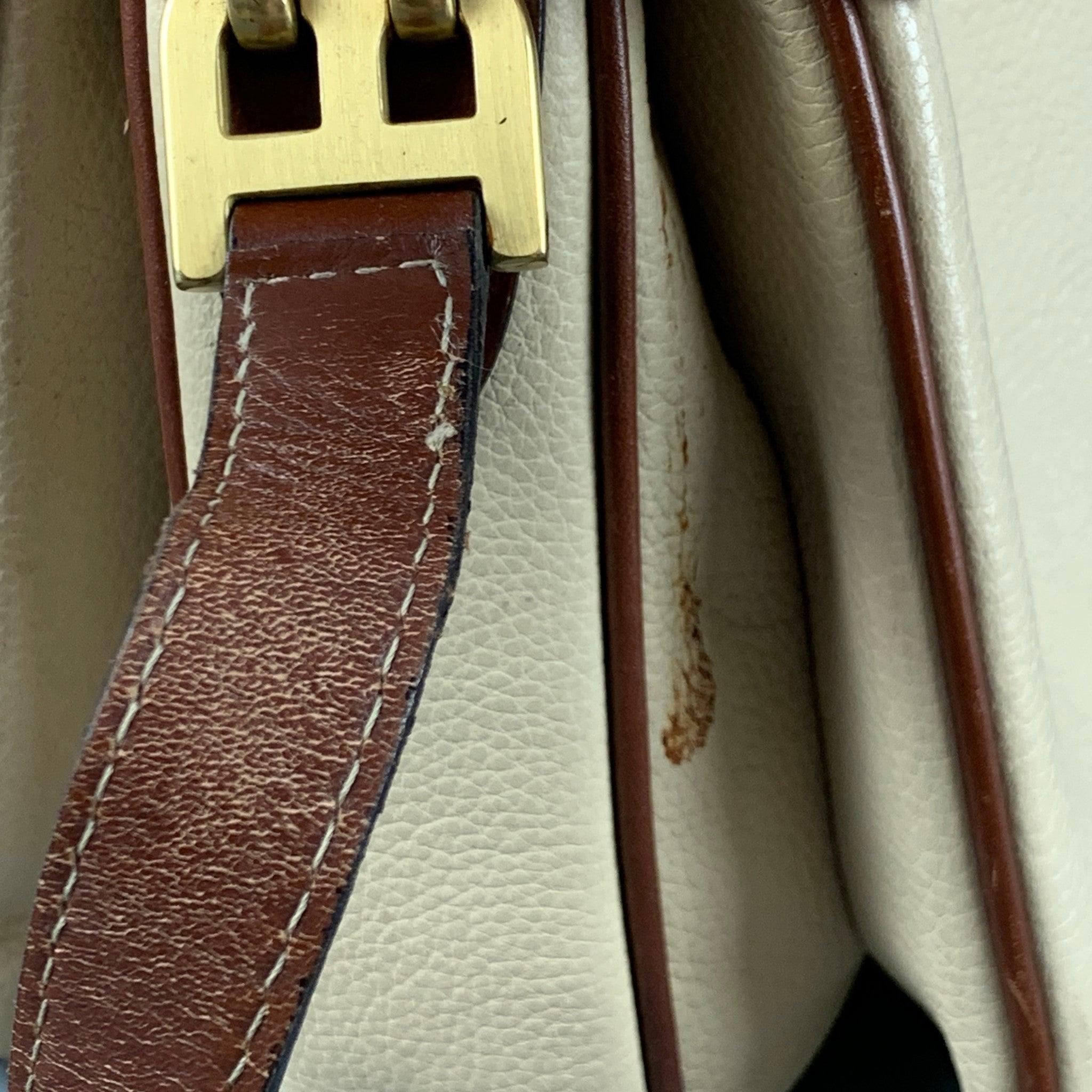 BALLY Cream Brown Pebble Grain Leather Cross Body Handbag For Sale 3