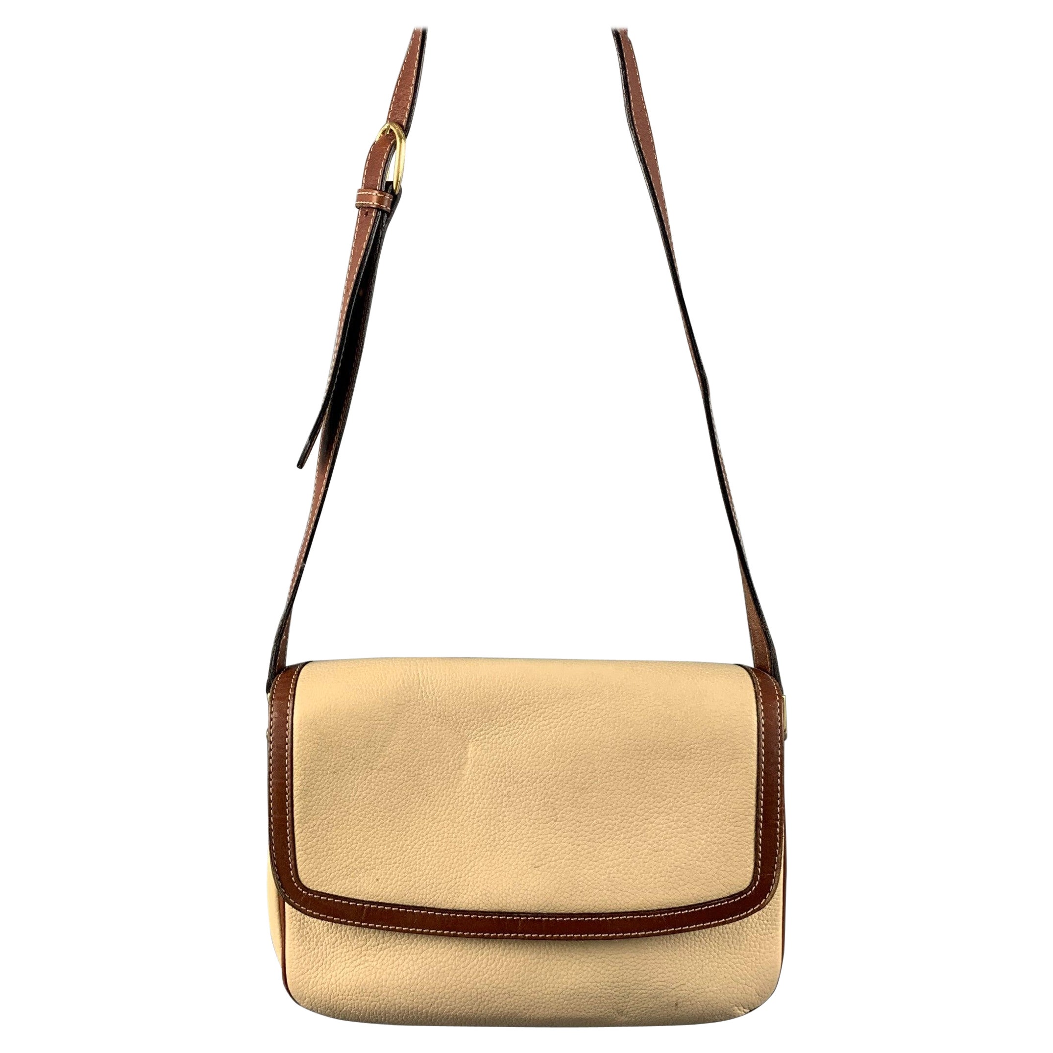 Bally, borsa a tracolla in pelle marrone con grana a ciottoli, Crema