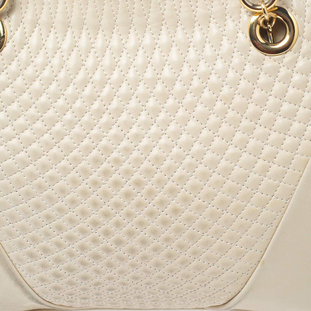 Women's Bally Cream Quilted Leather Fringe Shoulder Bag