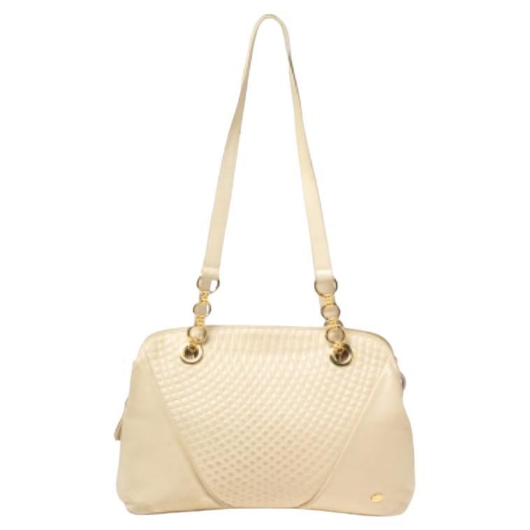 Bally Cream Quilted Leather Fringe Shoulder Bag For Sale