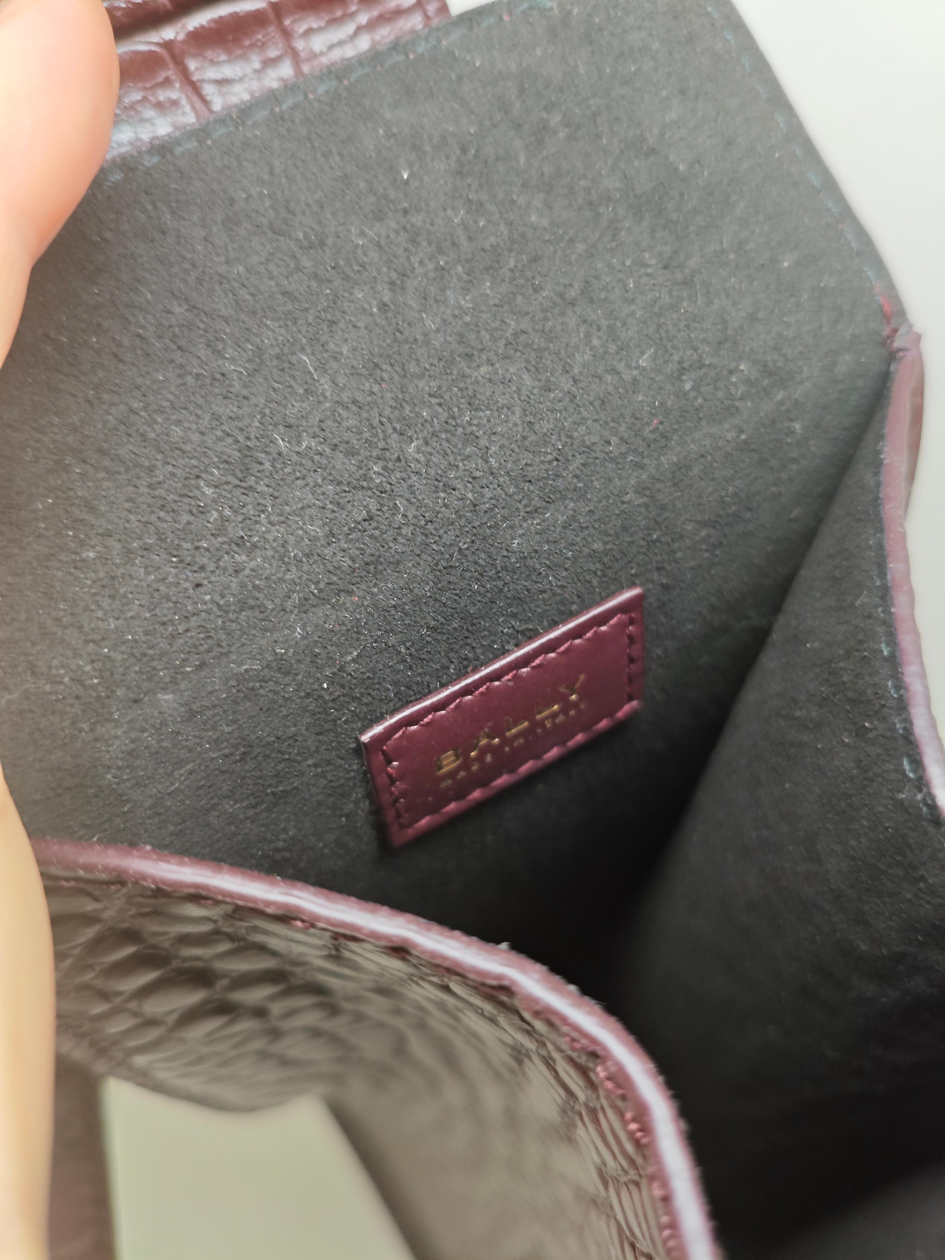 Black Bally Croc Embossed Wine Bag in Wine Red with Straps For Sale