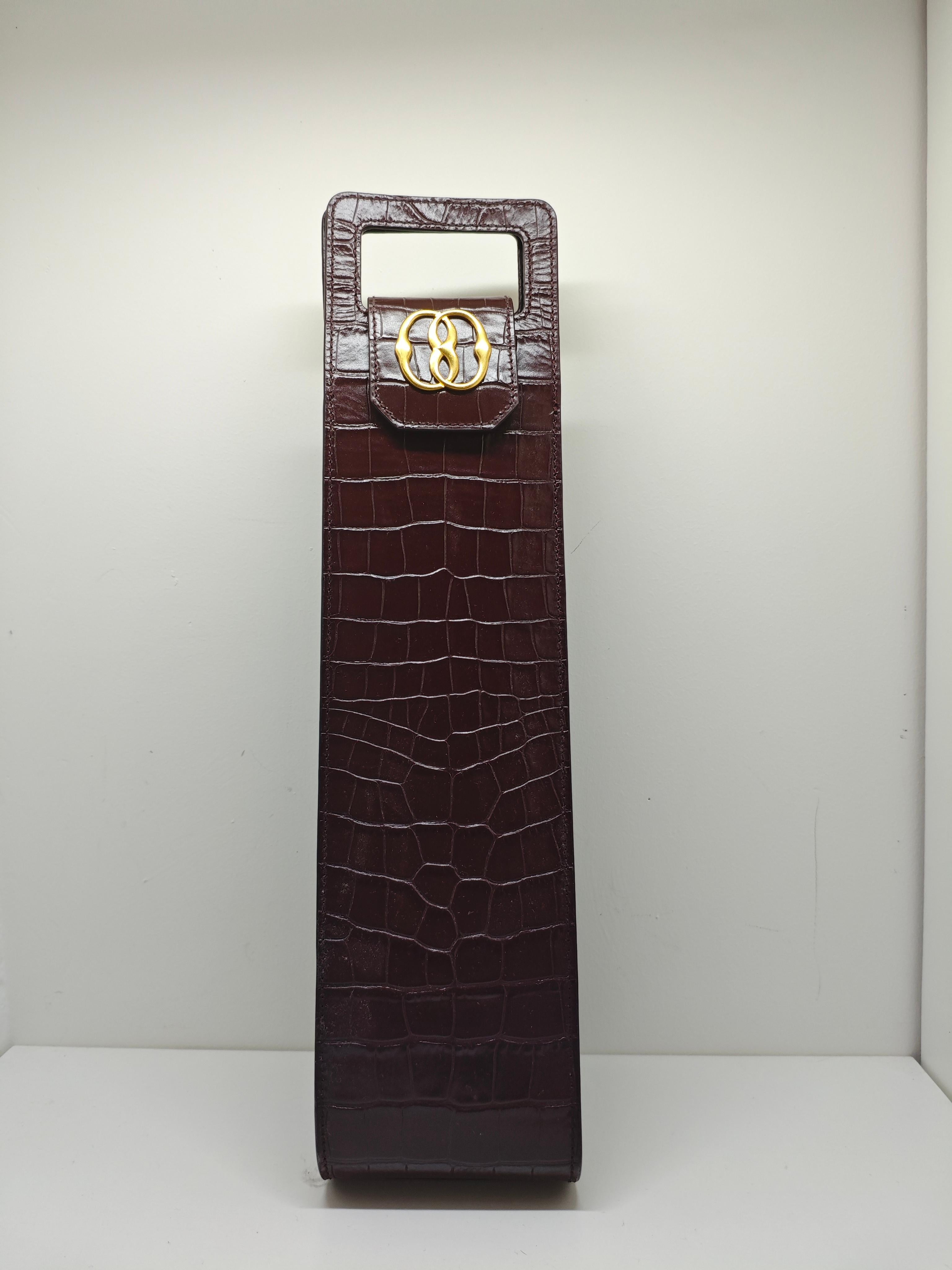 Bally Croc Embossed Wine Bag in Wine Red with Straps For Sale 2
