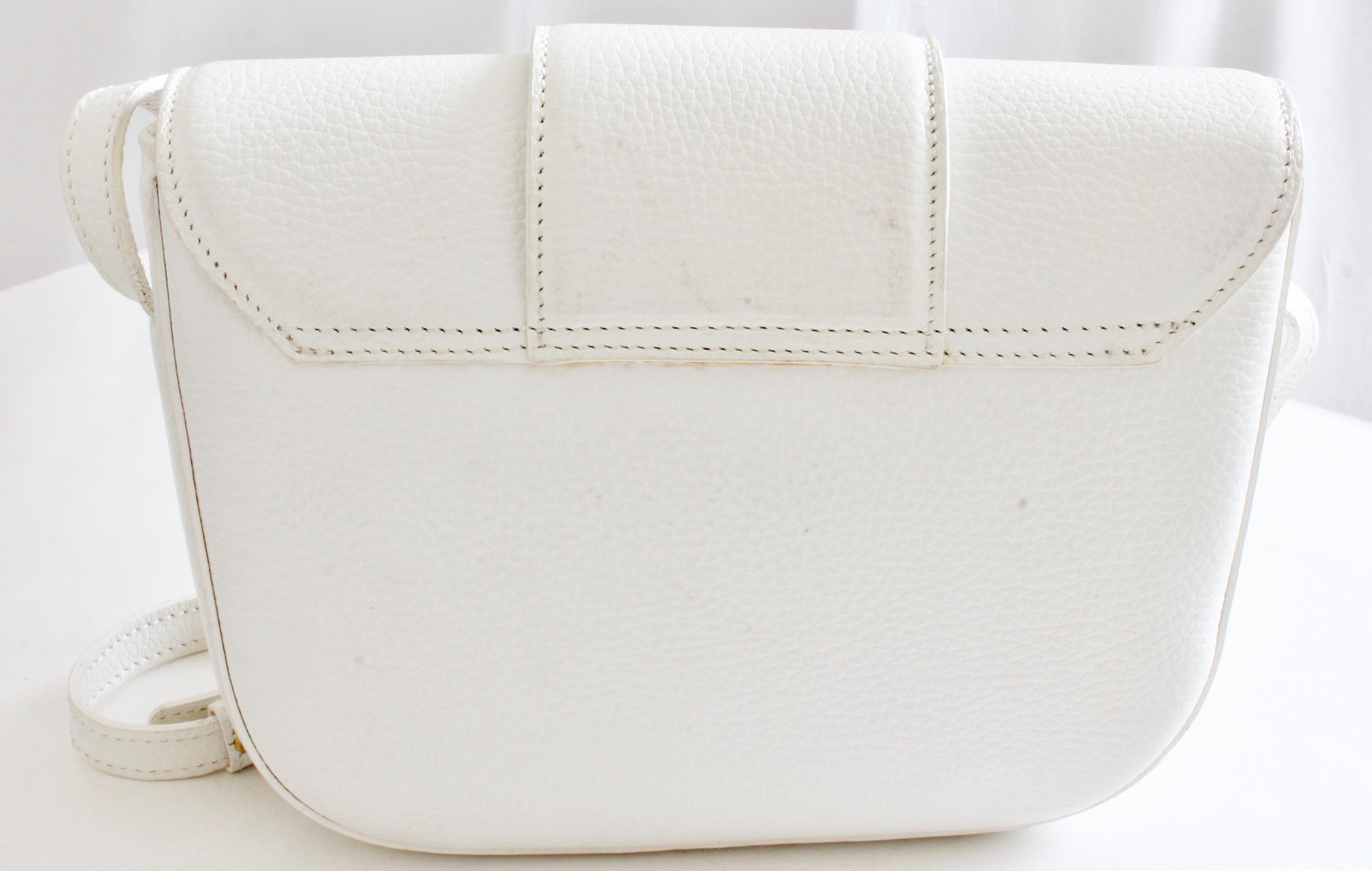 Bally Crossbody Bag White Pebbled Leather Top Flap Shoulder Bag Italy 5