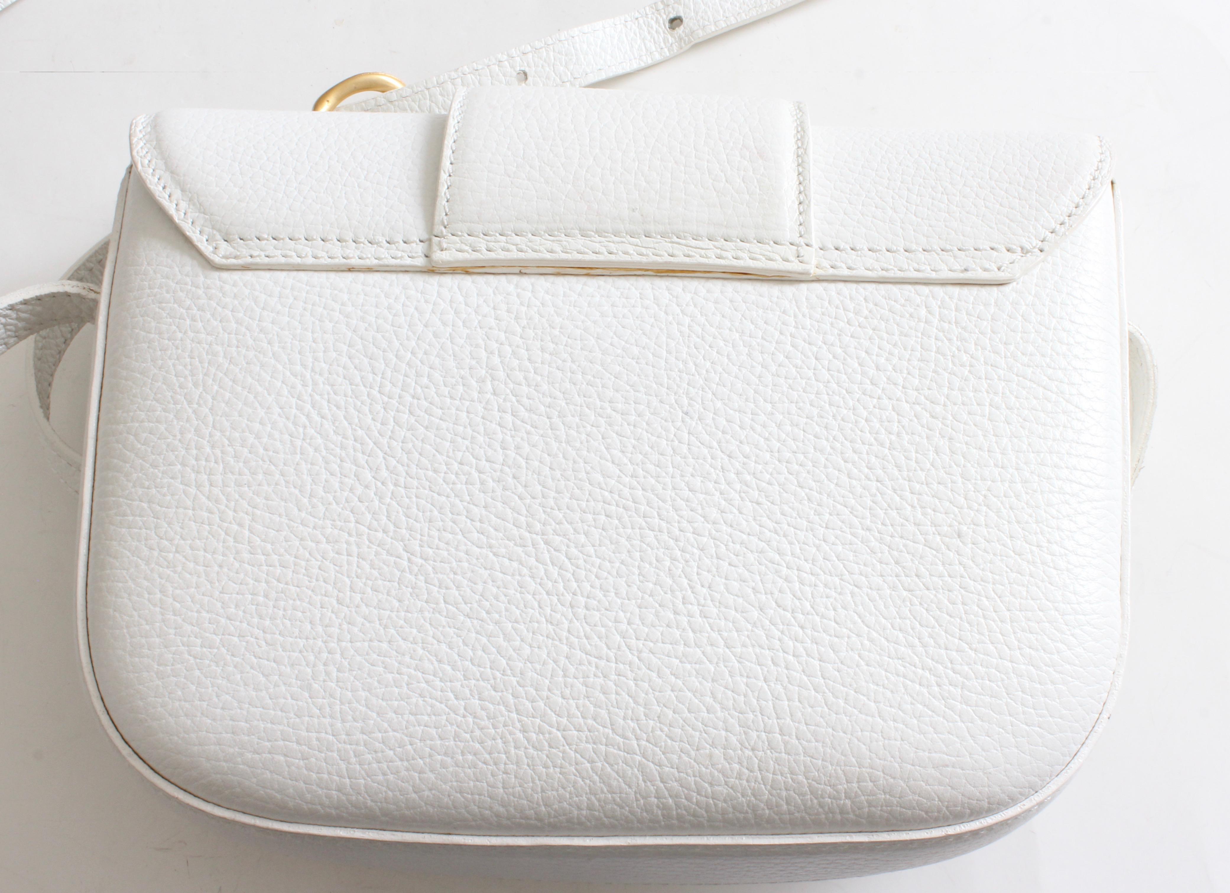 Women's Bally Crossbody Bag White Pebbled Leather Top Flap Shoulder Bag Italy