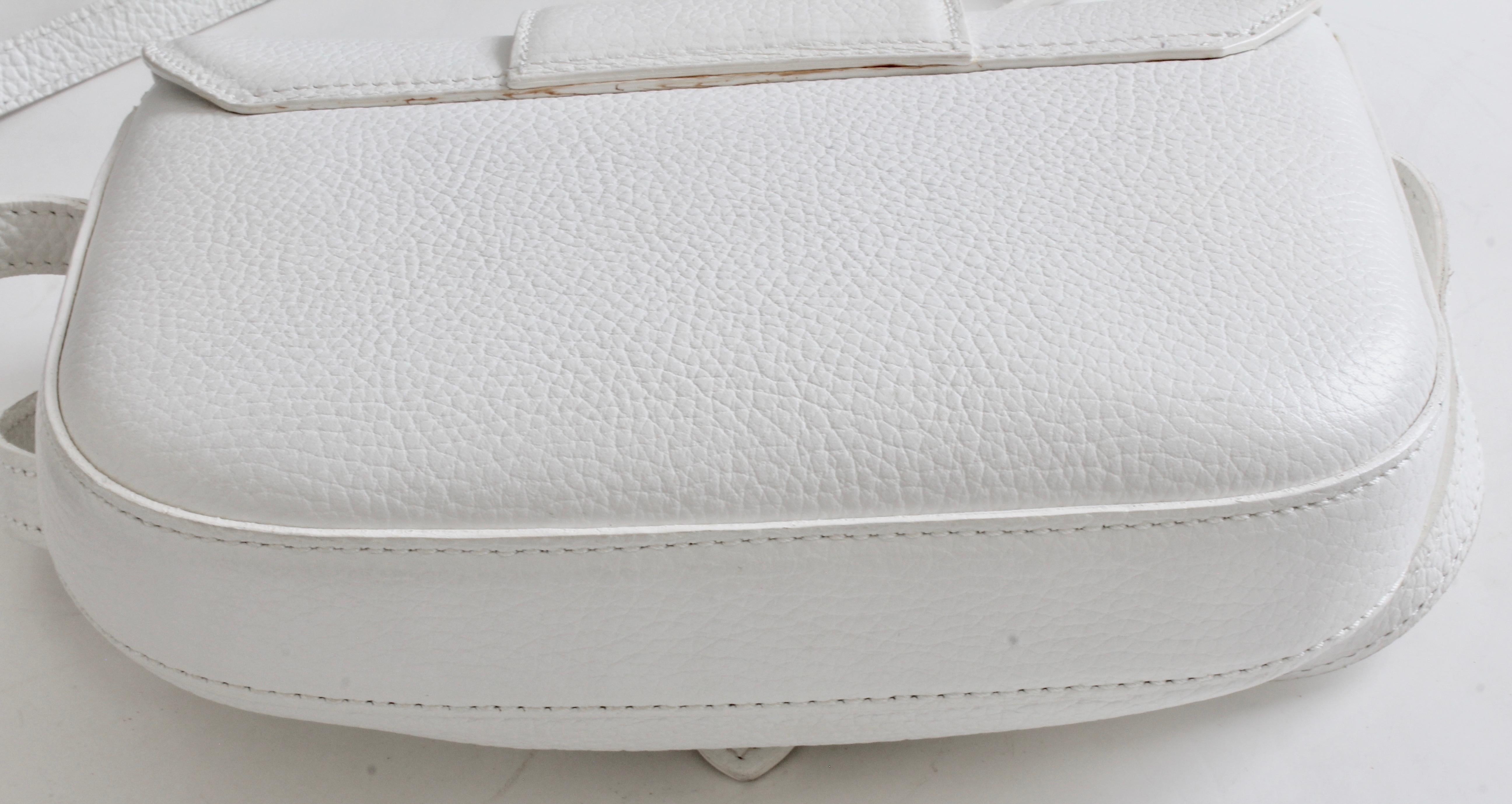 Bally Crossbody Bag White Pebbled Leather Top Flap Shoulder Bag Italy 2