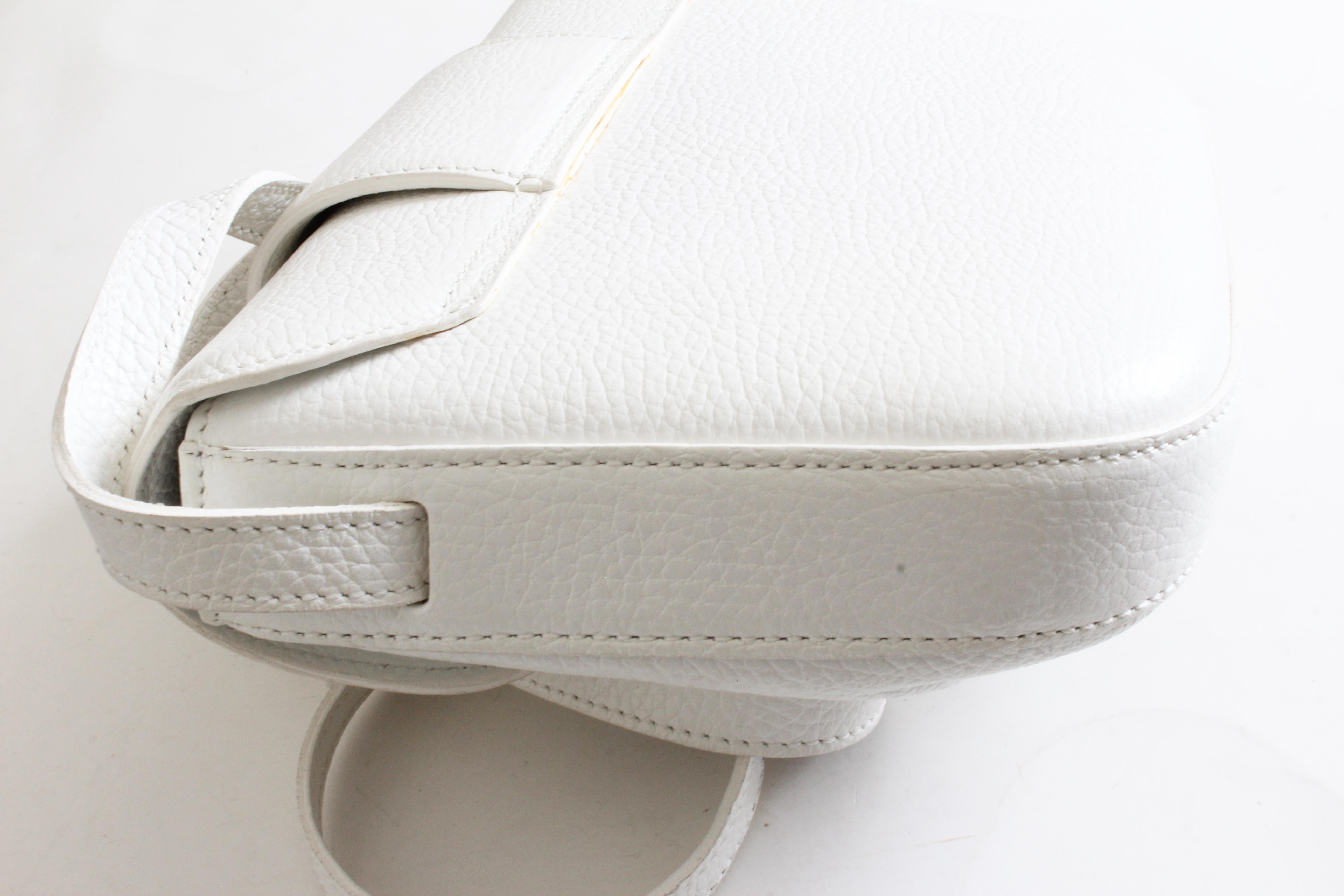 Bally Crossbody Bag White Pebbled Leather Top Flap Shoulder Bag Italy 3