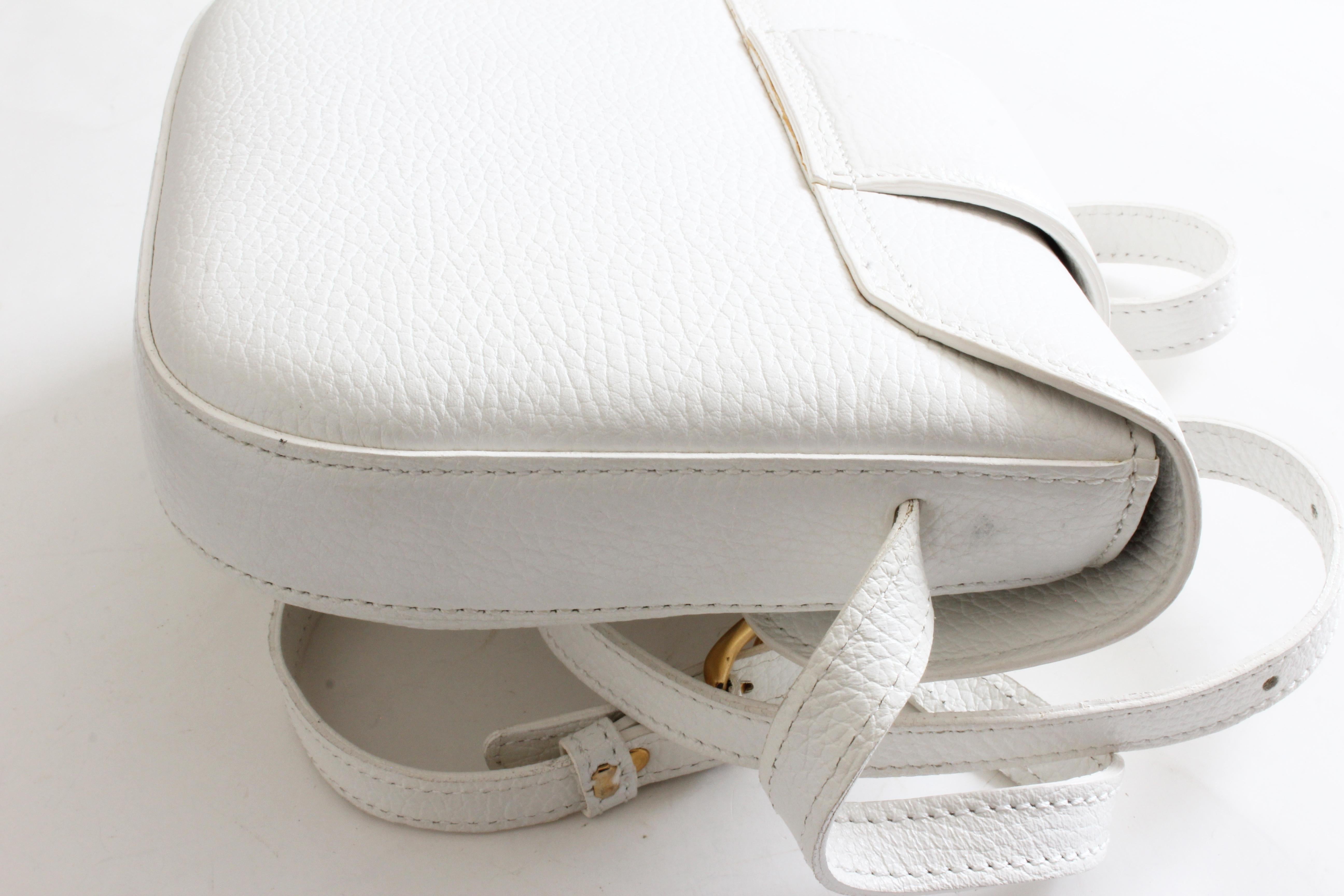Bally Crossbody Bag White Pebbled Leather Top Flap Shoulder Bag Italy 4