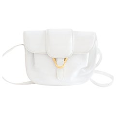Bally Crossbody Bag White Pebbled Leather Top Flap Shoulder Bag Italy Used