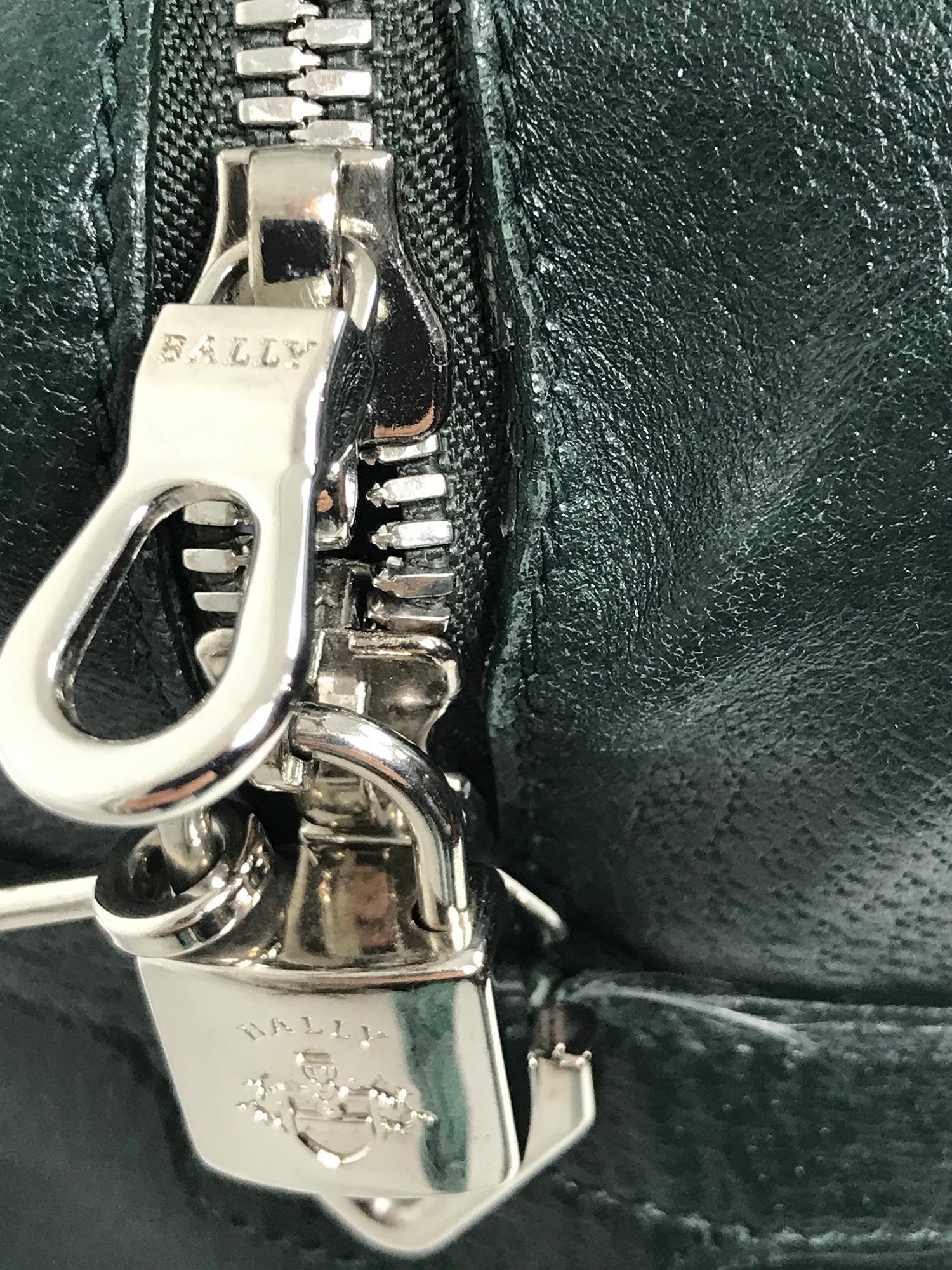 Black Bally Forest Green Pigskin Leather Carry On Business Bag Shoulder Strap