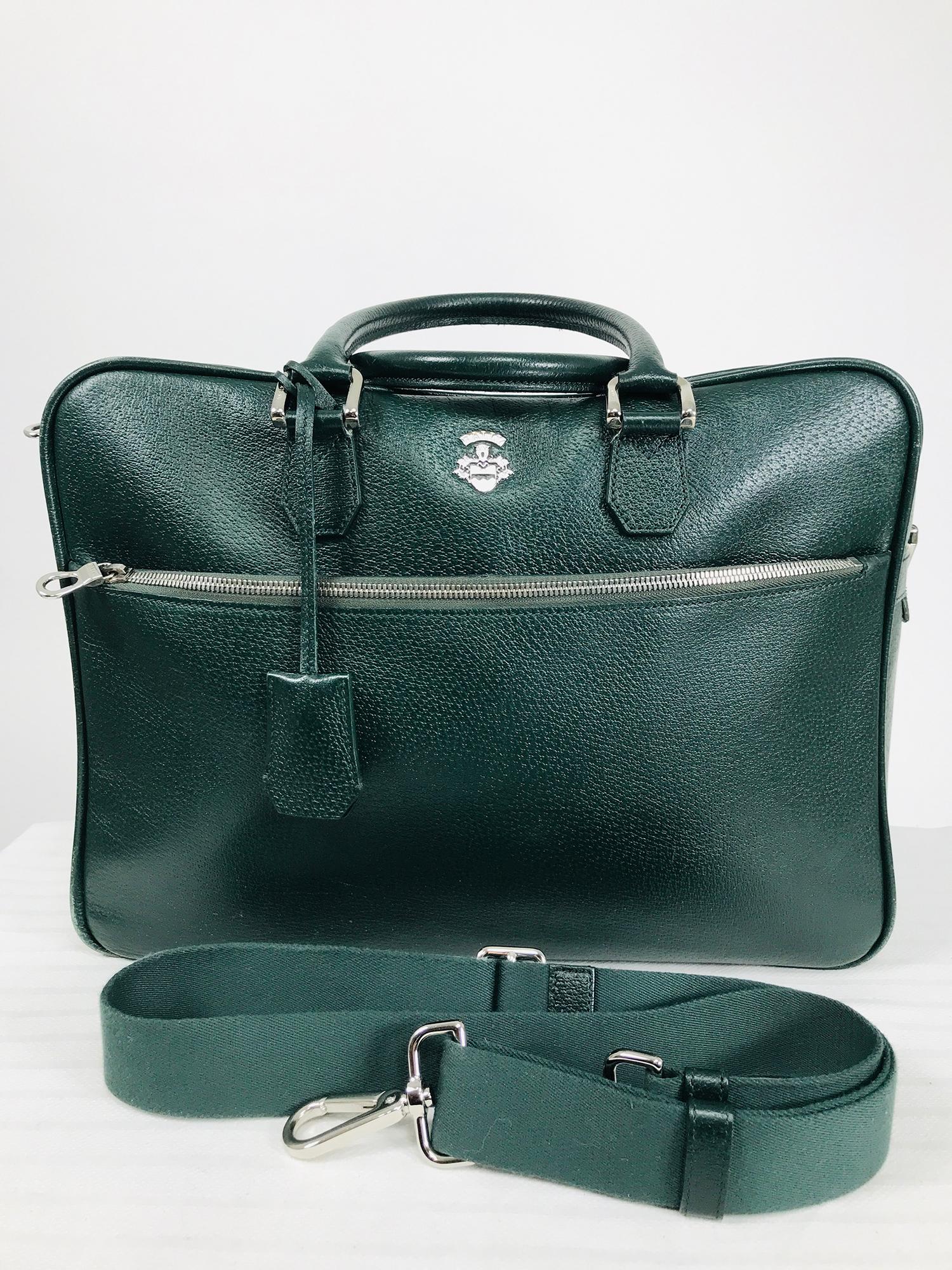 Bally Forest Green Pigskin Leather Carry On Business Bag Shoulder Strap 1