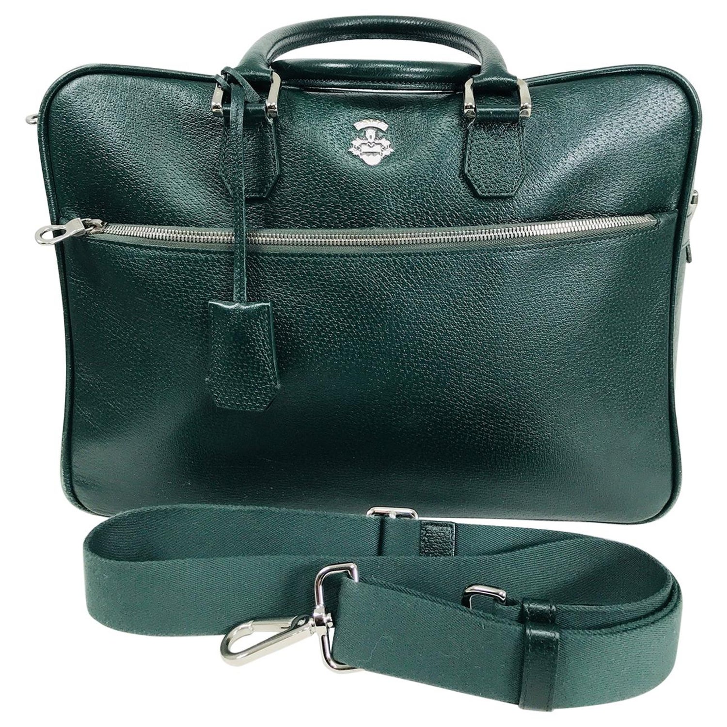 Bally Forest Green Pigskin Leather Carry On Business Bag Shoulder Strap For  Sale at 1stDibs