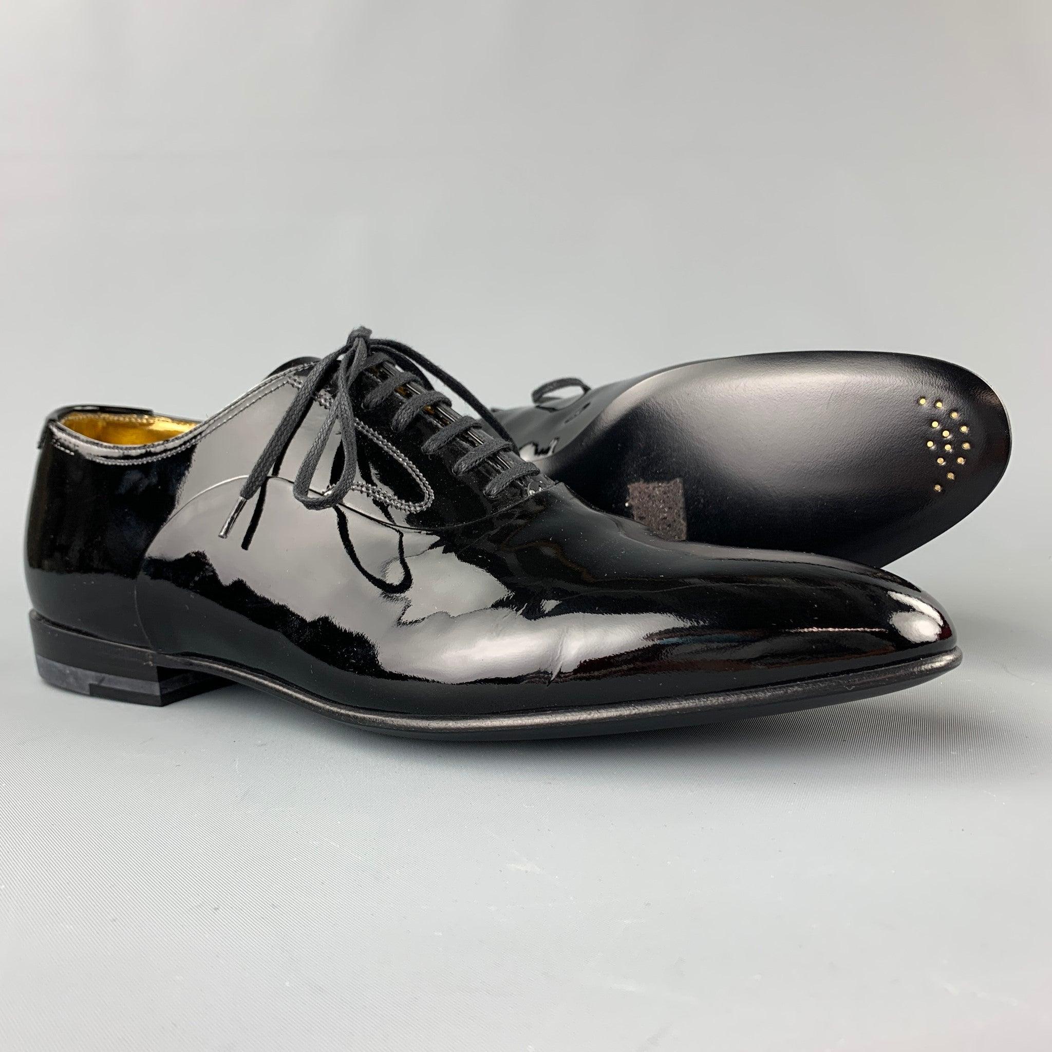 BALLY Garrett Size 8 Black Patent Leather Lace Up Shoes In Good Condition For Sale In San Francisco, CA