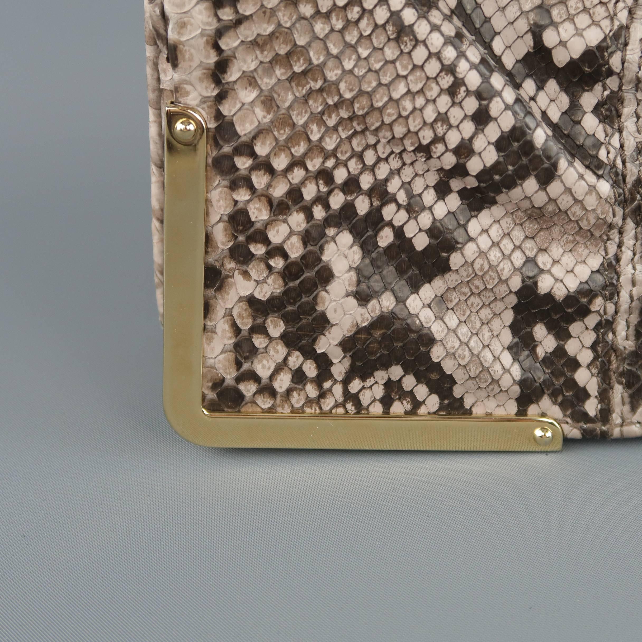 Brown BALLY Gray Snakeskin Leather Gold Hardware Accordion Clutch
