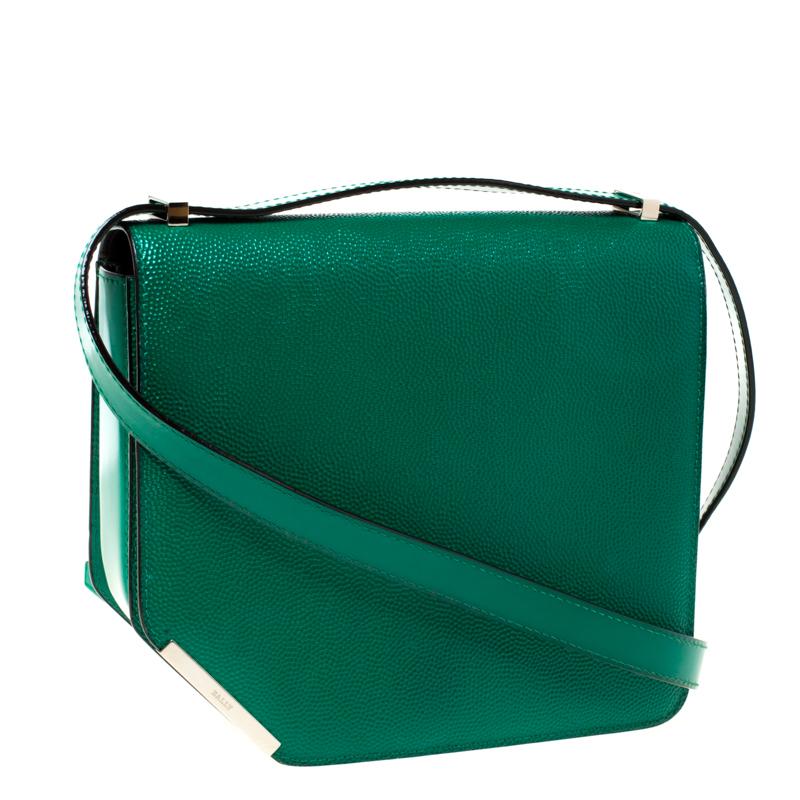 Women's Bally Green Leather Corner Shoulder Bag