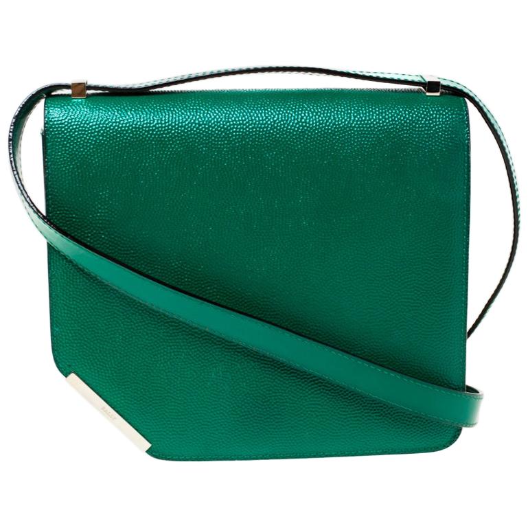 Bally Green Leather Corner Shoulder Bag