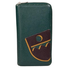 Bally Green Leather Zip Around Wallet