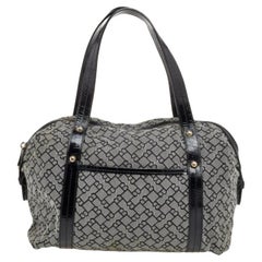 Bally, borsa in pelle verniciata e tela di colore grigio/nero