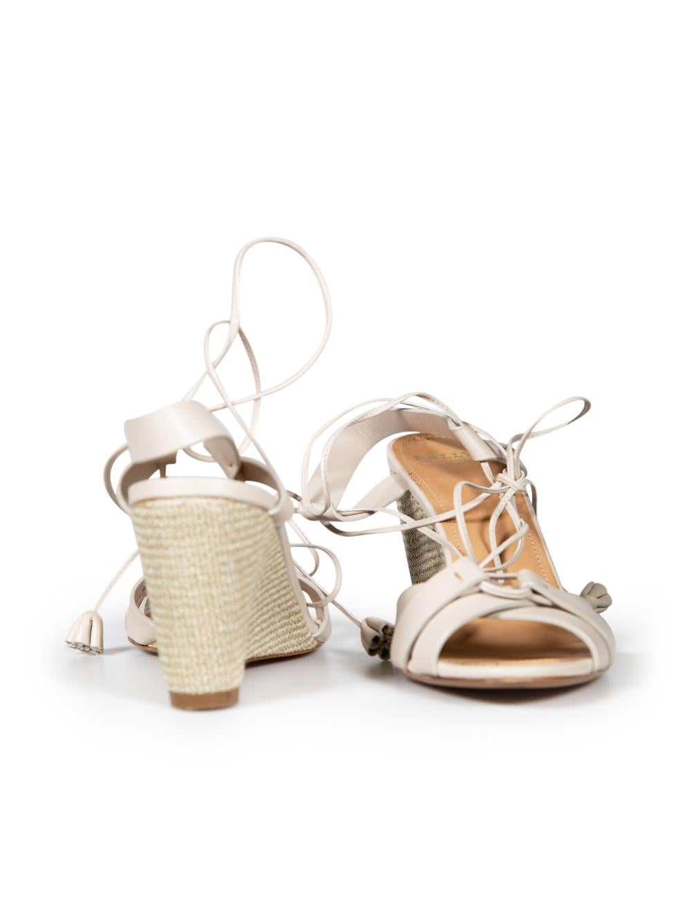Beige Bally Grey Leather Strappy Wedges Size IT 40 For Sale