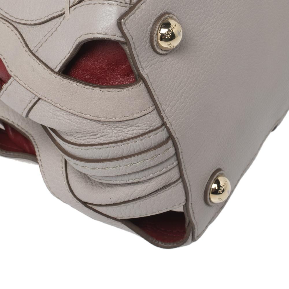 Women's Bally Grey/Red Leather Papillon Tote